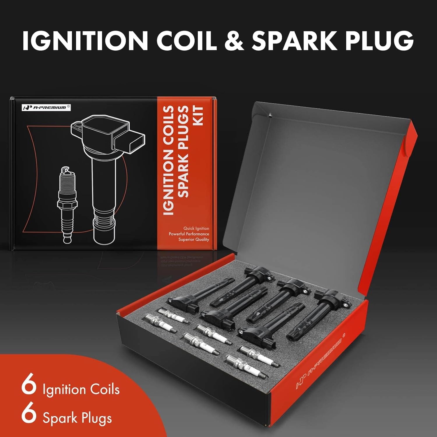 A-Premium Juego de 6 bobinas de encendido y bujías de iridio compatibles con Mitsubishi Galant 2009, Endeavor 2010-2011, 3.8L, repuesto # NGK7092,