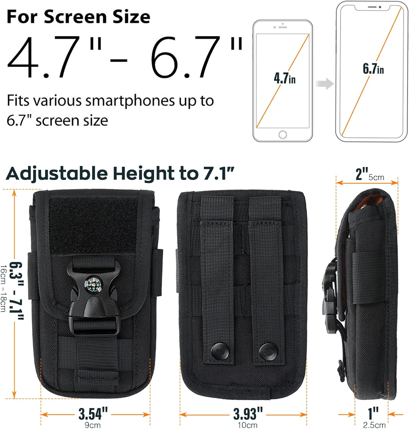 WYNEX Funda táctica Molle para teléfono con hebilla de brújula, funda táctica para teléfono celular, bolsa universal para cinturón para IP 151413