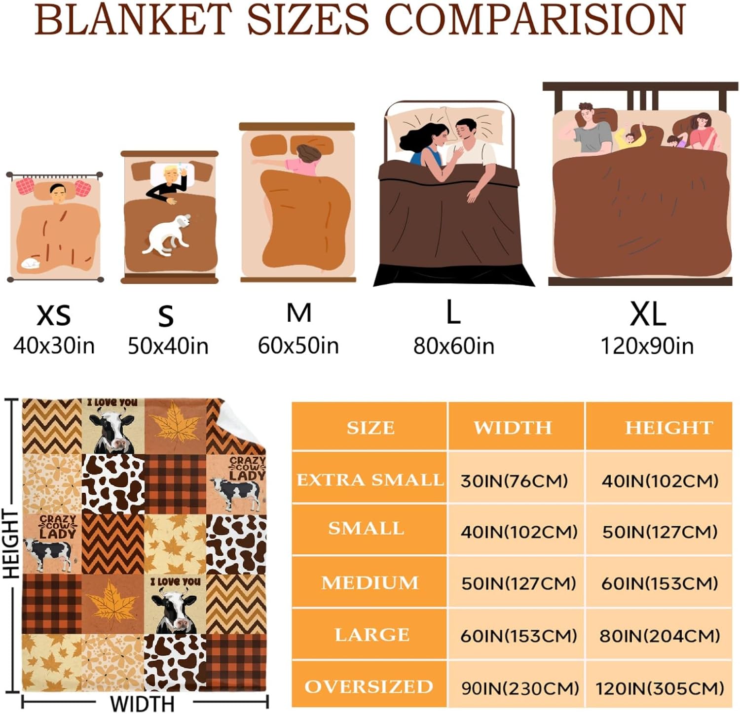 Manta con estampado de vaca, linda manta de vaca ultra suave, con hojas de arce, manta de otoño para niños pequeños, mujeres y hombres, regalos de