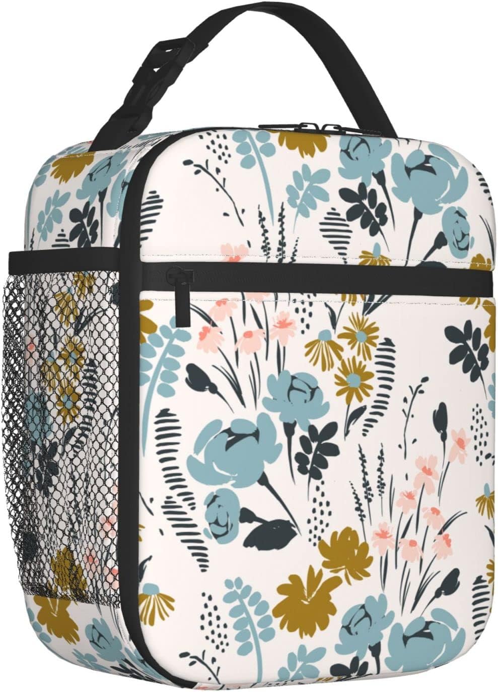 Bolsa de almuerzo con patrón floral, doble aislamiento, a prueba de fugas, bolsa de mano, organizador de almuerzo para trabajo, picnic, viajes,