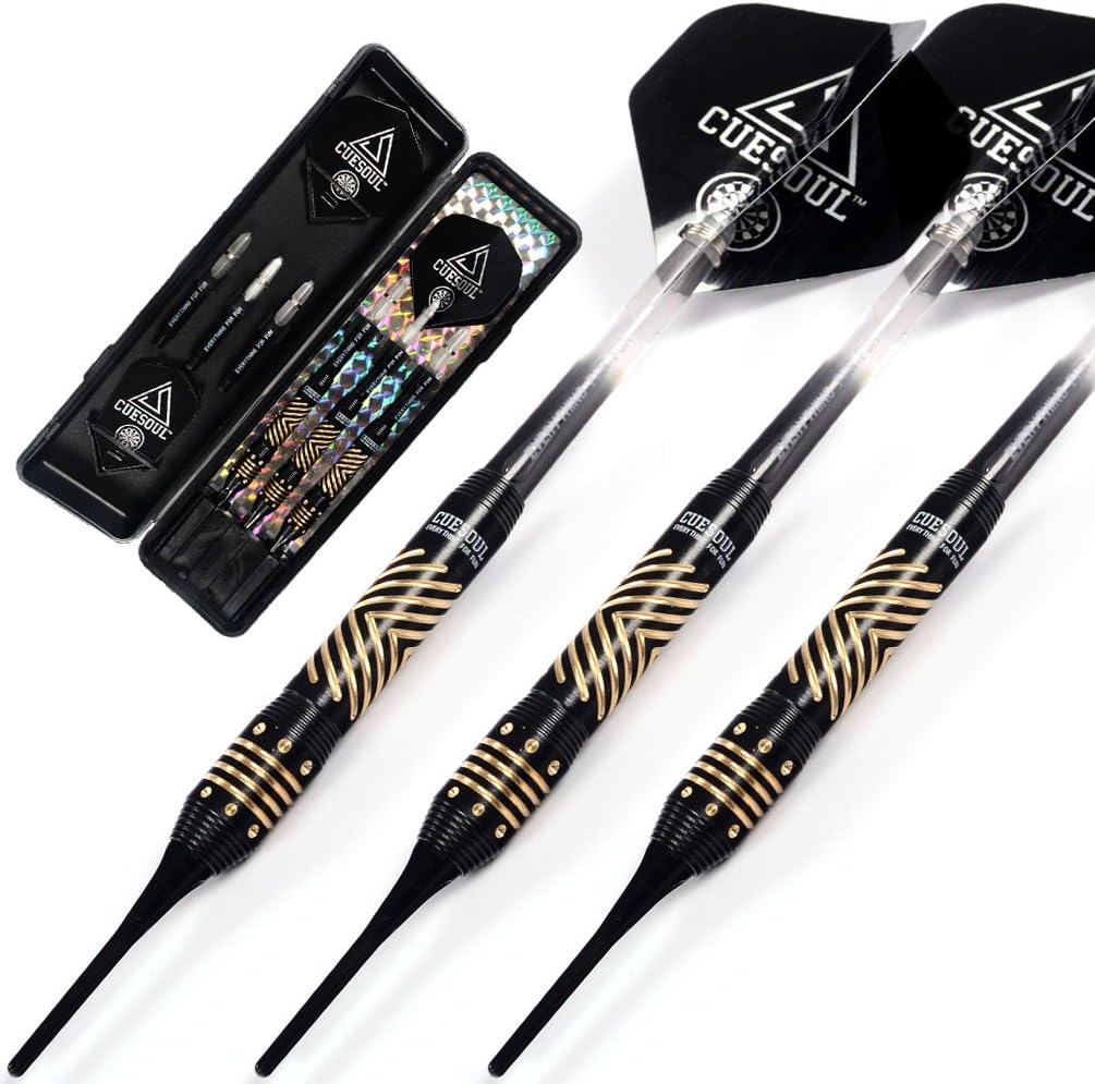CUESOUL Black Scorpion 16g Soft Tip Darts with Black Dart Case