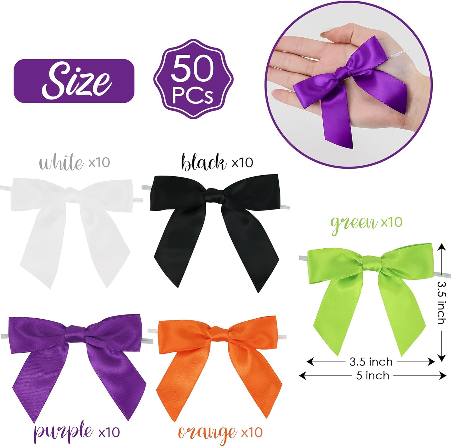 AIMUDI 5 lazos de lazo de satén prefabricados de 3.5 pulgadas para envolver regalos, lazos de regalo preatados para Halloween, decoración de otoño,