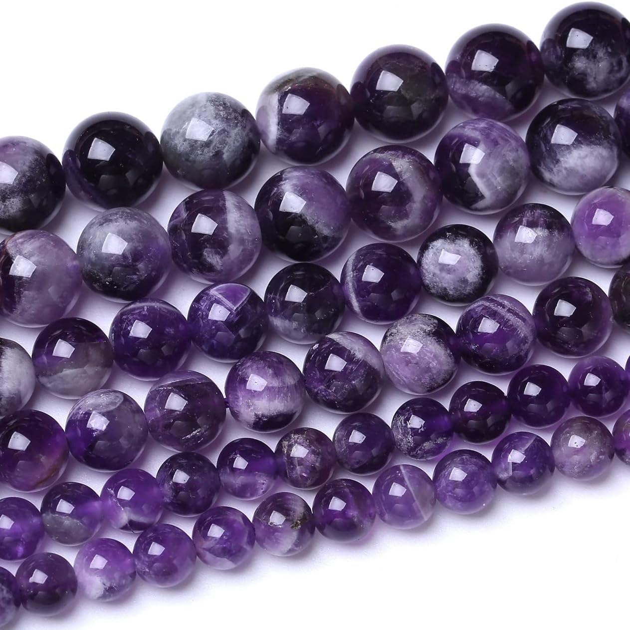 45 cuentas de 0.315 in de color morado natural, amatistas de encaje de ensueño, redondas, sueltas, piedras preciosas para hacer joyas y bricolaje de
