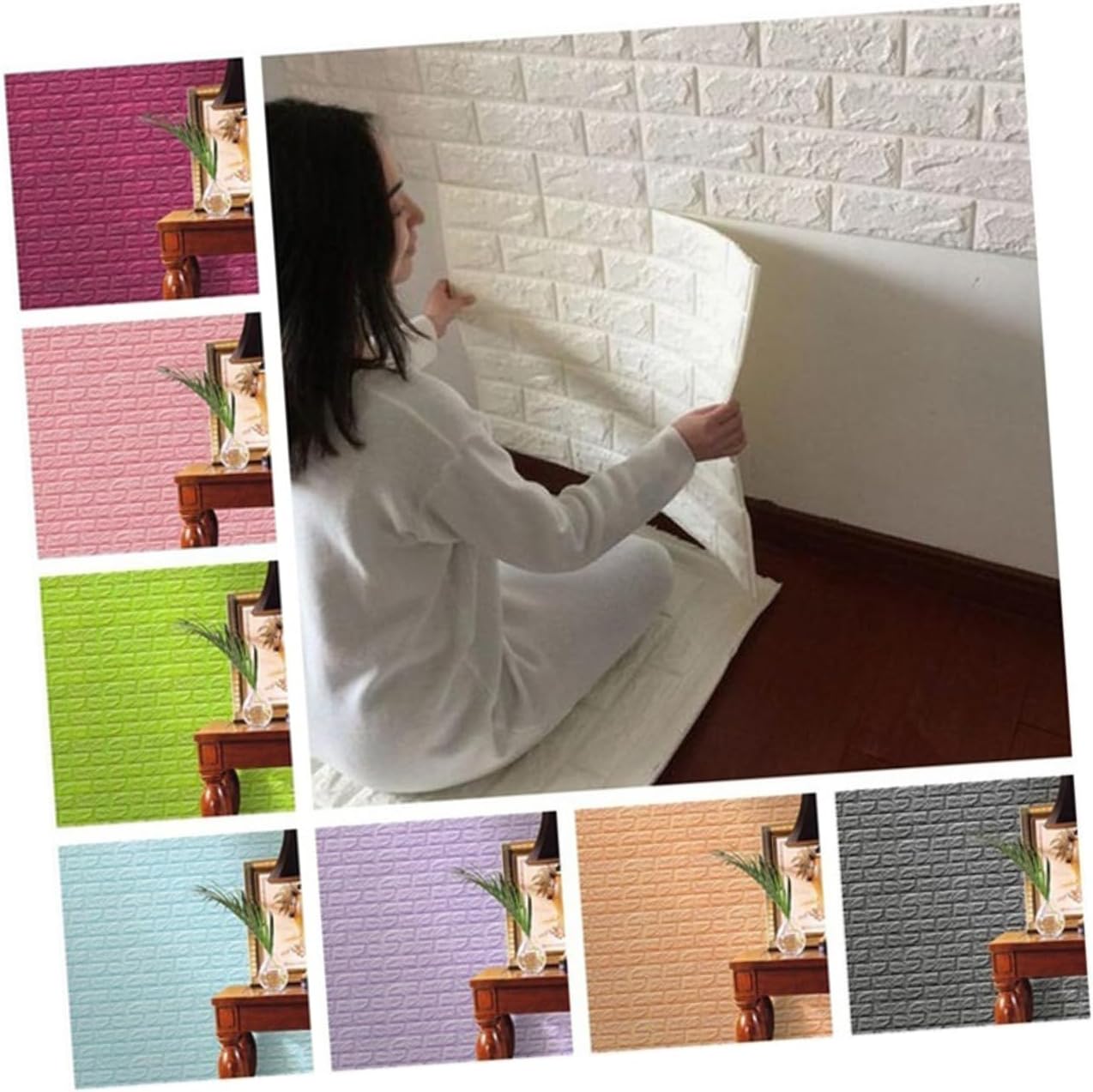 Angoily Papel pintado de ladrillo para niños, calcomanías de pared de ladrillo 3D, papel tapiz de ladrillo, pegatinas blancas adhesivas para niños