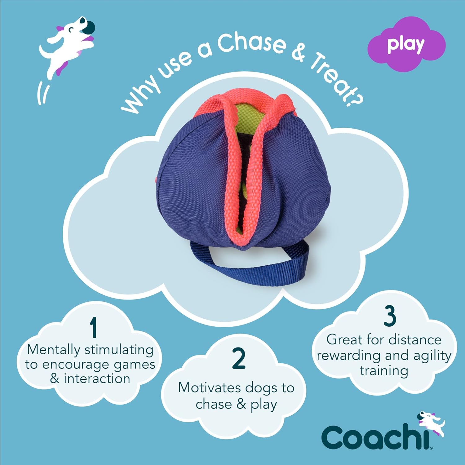 Coachi Chase & Treat – Un divertido juguete de enriquecimiento para perros, rellena con golosinas para jugar interactivo. Bueno para motivar,