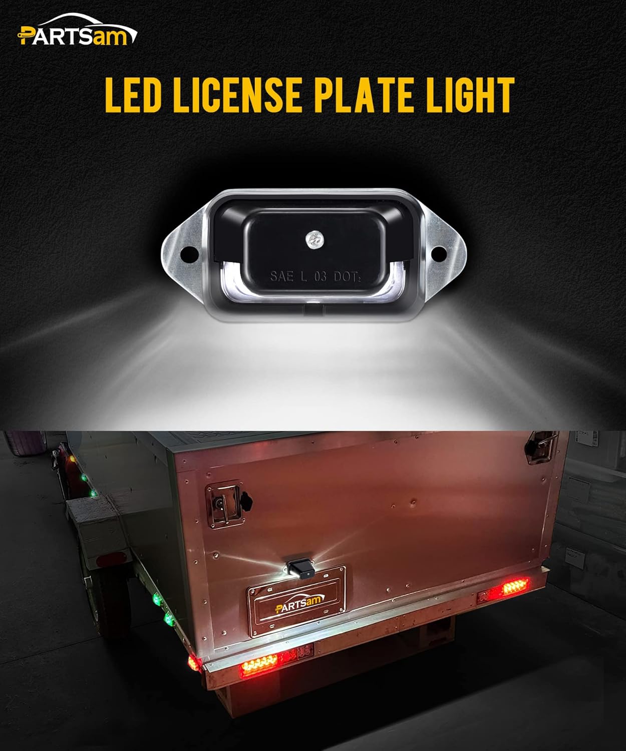 Partsam Luz LED para matrícula, impermeable, 12 V CC, con soporte, orificio de drenaje, carcasa de ABS, lente de PC para remolque, camión,