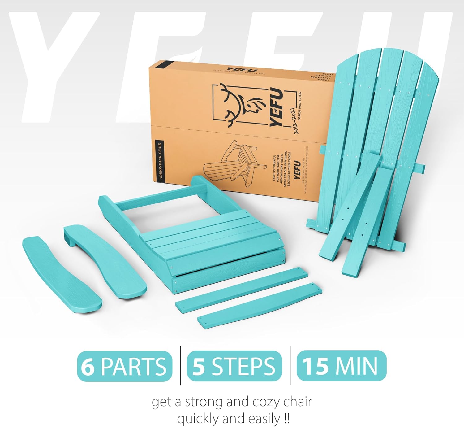 YEFU Silla Adirondack de plástico resistente a la intemperie, sillas de patio de 5 pasos de fácil instalación, se ve exactamente como madera real,