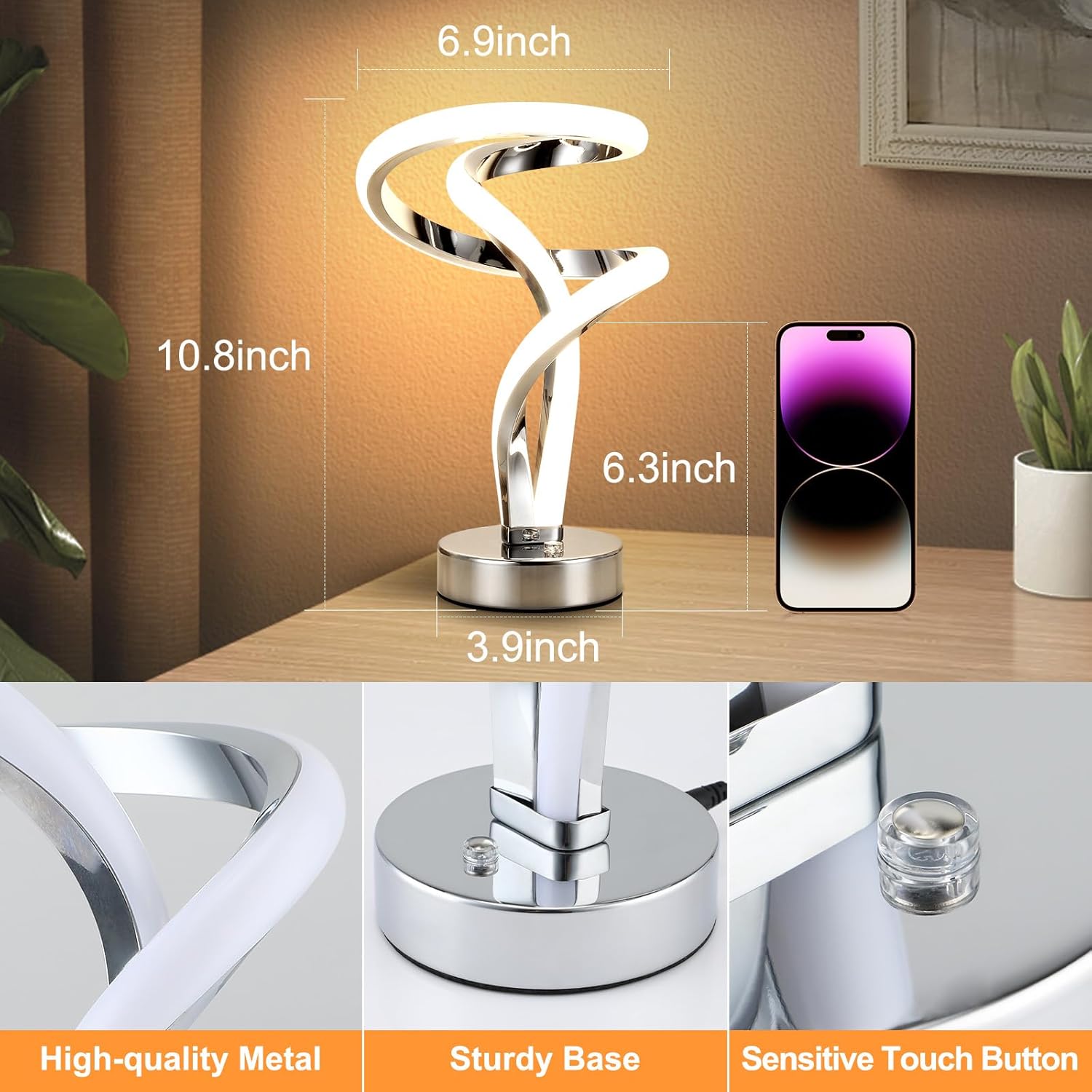 Lámparas de mesa en espiral únicas táctiles, 7 colores regulables, lámpara de mesita de noche, atmósfera, moderna, lámpara de mesita de noche,