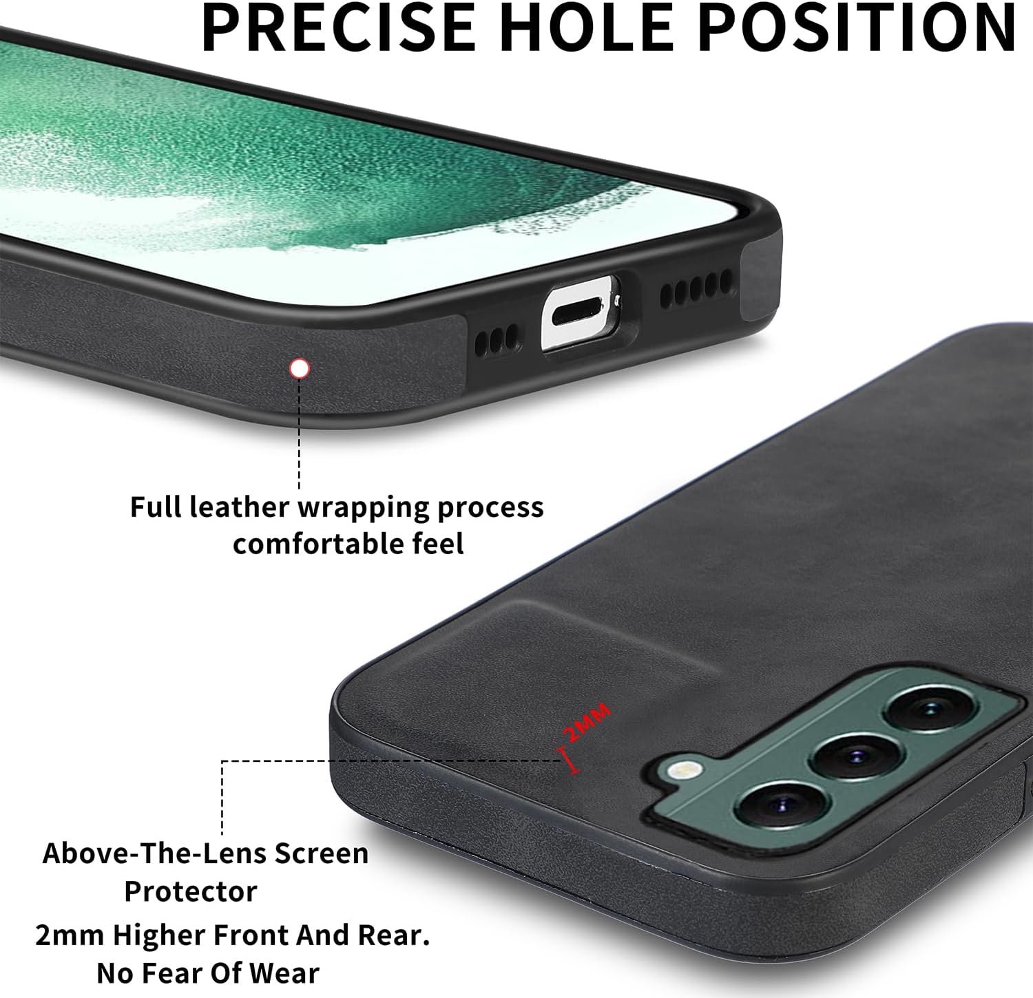 Asuwish Funda de teléfono para Samsung Galaxy S22 Plus S22+ 5G con protector de pantalla de vidrio templado y funda delgada de cuero suave,