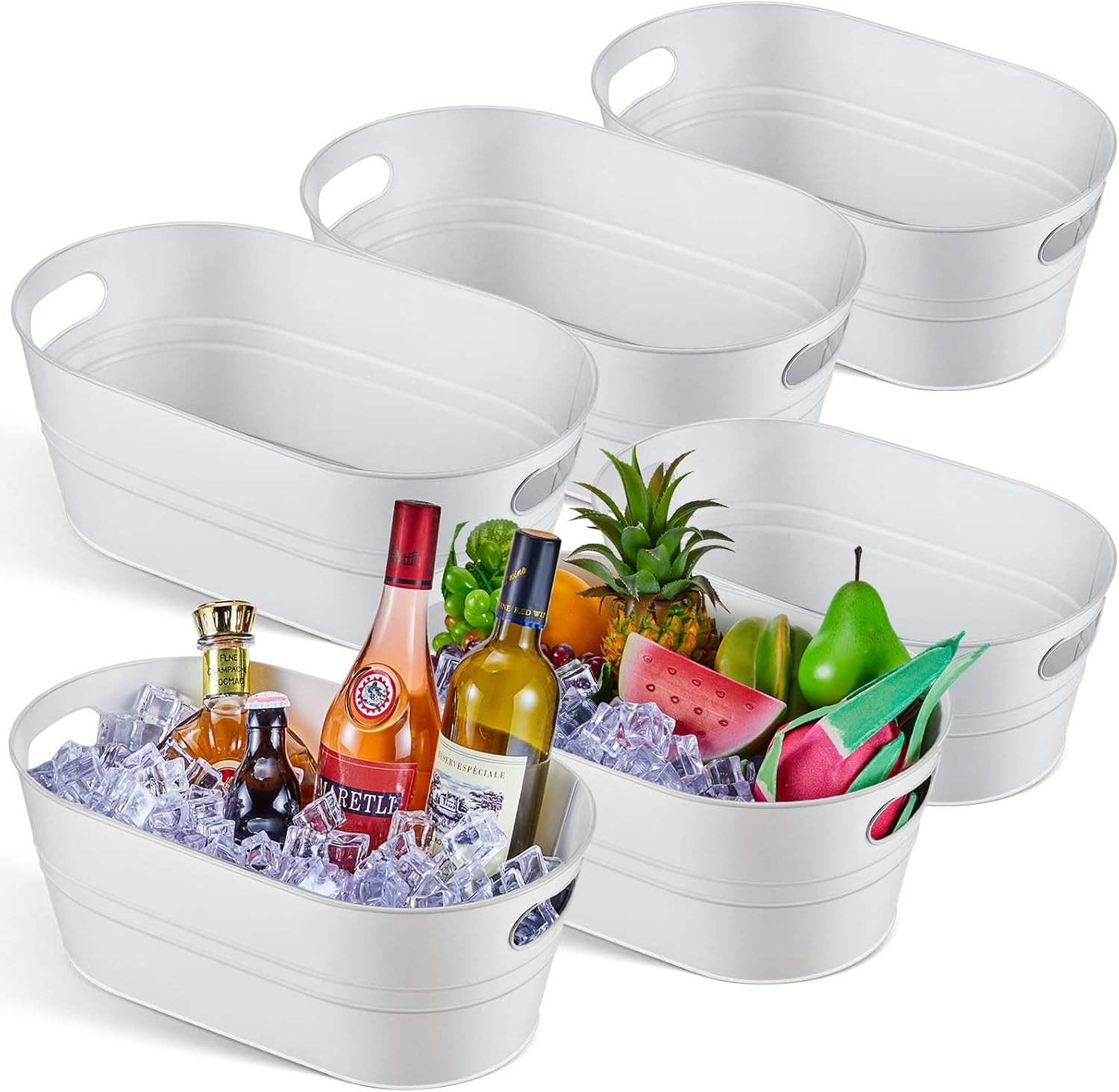6 cubos de hielo grandes de 4 galones para fiestas, recipientes de metal galvanizado para bebidas, cerveza, vino, champán, cóctel, enfriador para