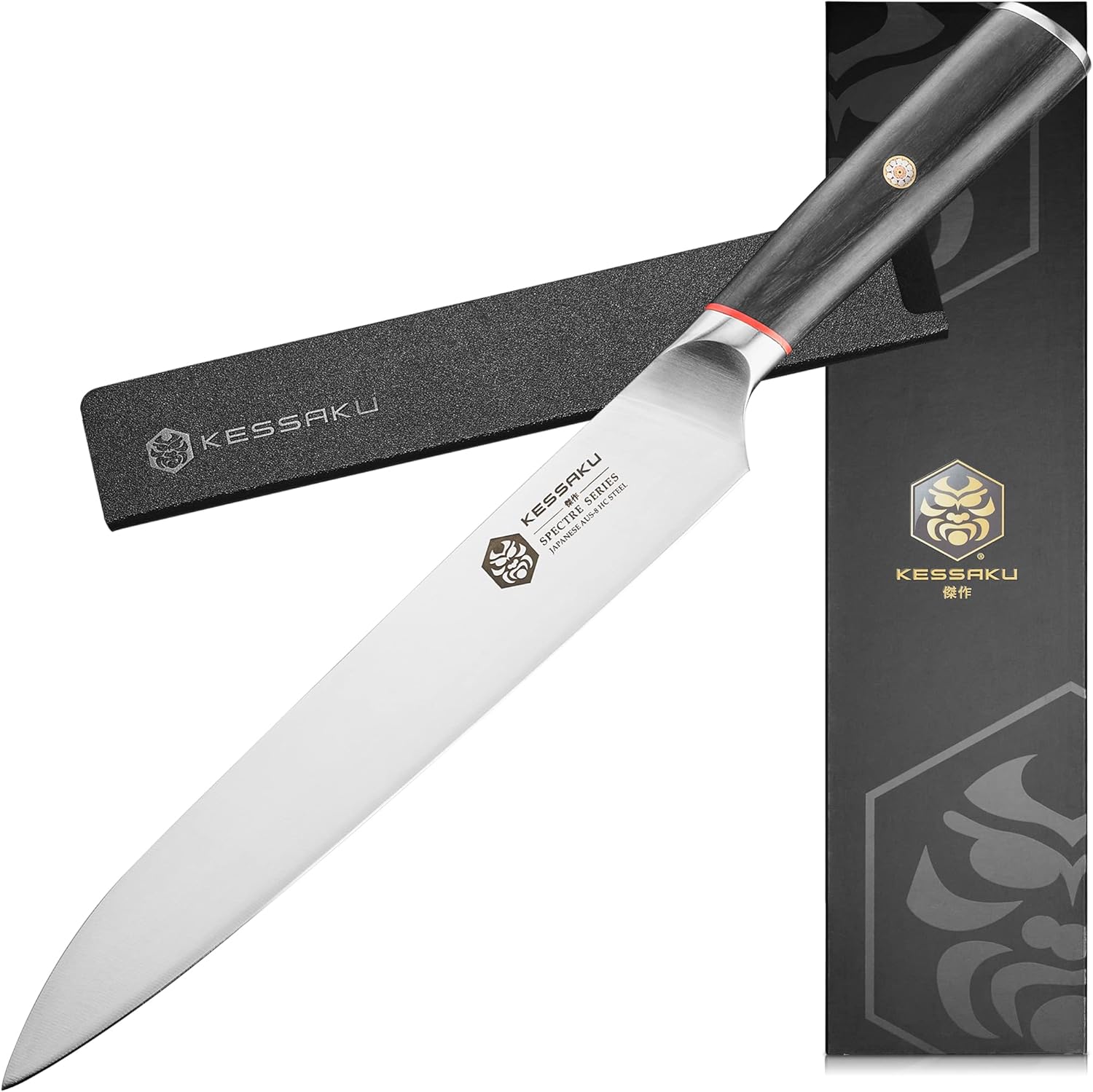 KESSAKU Cuchillo para cortar de 9.5 pulgadas – Serie Spectre – Acero inoxidable japonés forjado AUS-8 de alto carbono – Mango de madera Pakkawood