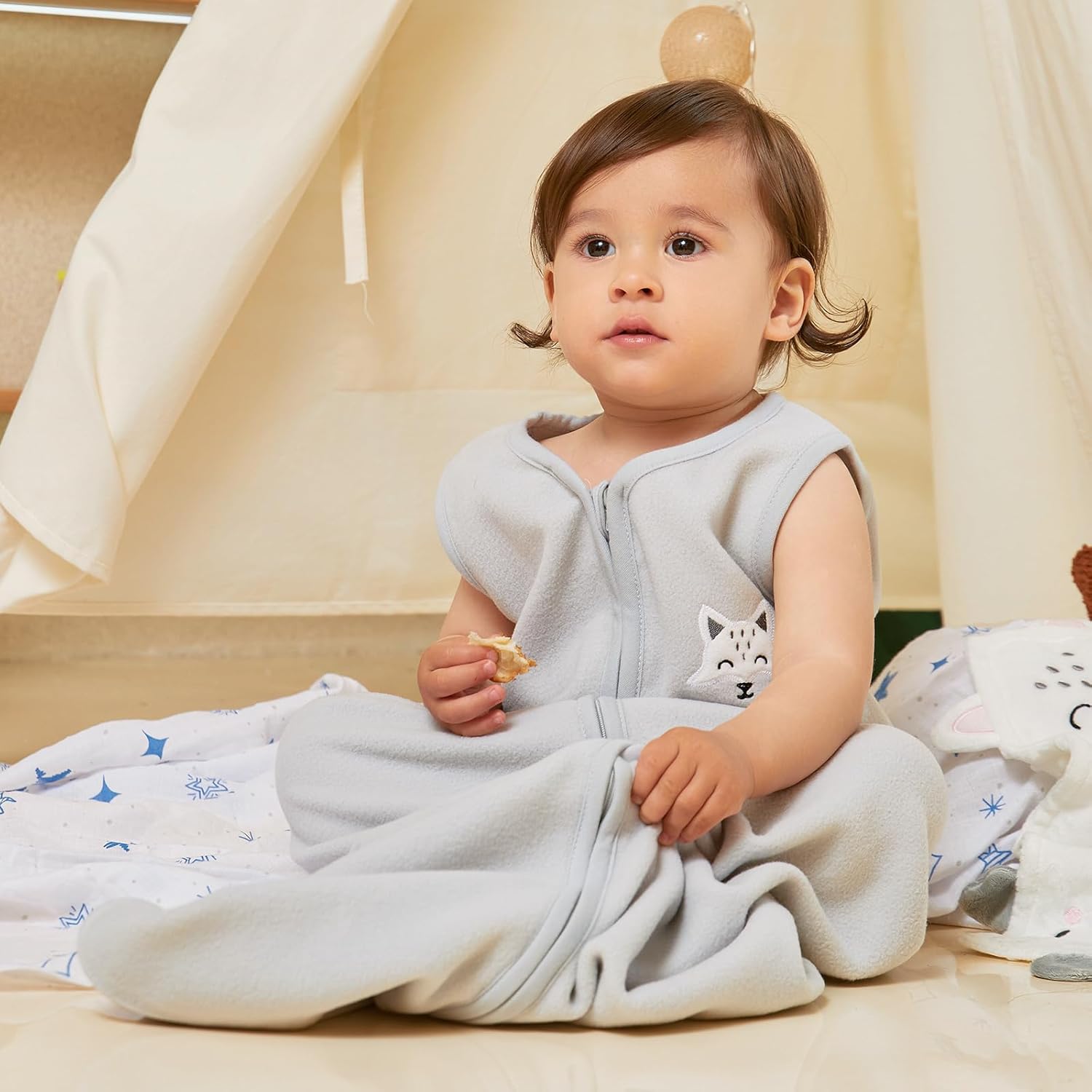 DaysU Saco de dormir para bebé de microforro polar, sin mangas, con cremallera bidireccional, saco de dormir para bebé unisex de 12 a 18 meses, 1