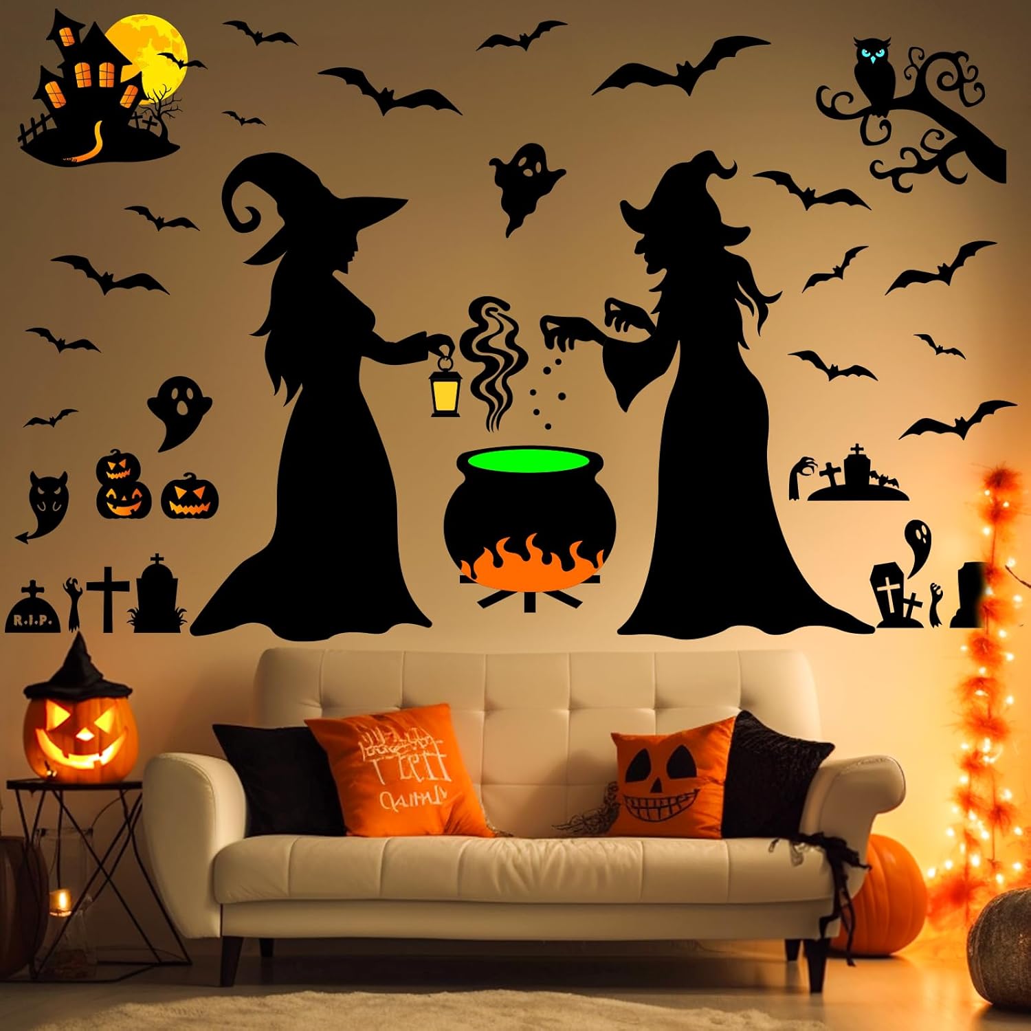 Halloween Wall Decals, Large Size Bat Wall Decal Home Horror Wall Decal, Wall Sticker Pumpkin Spooky Decorations Party Supplies Ancient Castle