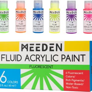 MEEDEN Juego de pintura acrílica fluorescente, 6 colores de alto flujo (2 onzas, 2.0 fl oz), acrílico líquido neón, pinturas que brillan en la MEEDEN Juego de pintura acrílica fluorescente, 6 colores de alto flujo (2 onzas, 2.0 fl oz), acrílico líquido neón, pinturas que brillan en la