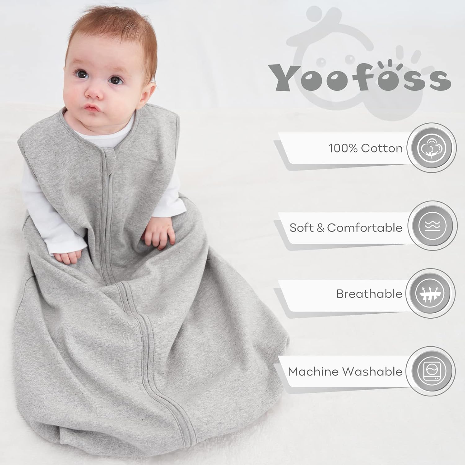 Yoofoss Saco de dormir para bebé de 3 a 6 meses, 100% algodón, 0.5 TOG, saco de dormir para bebé, cremallera de 2 vías, paquete de 3 unidades,