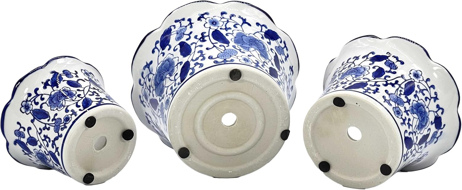 Galt International Maceta decorativa de cerámica de porcelana floral azul y blanca de 8 pulgadas, 6 pulgadas4.5 pulgadas, diseño chino asiático,