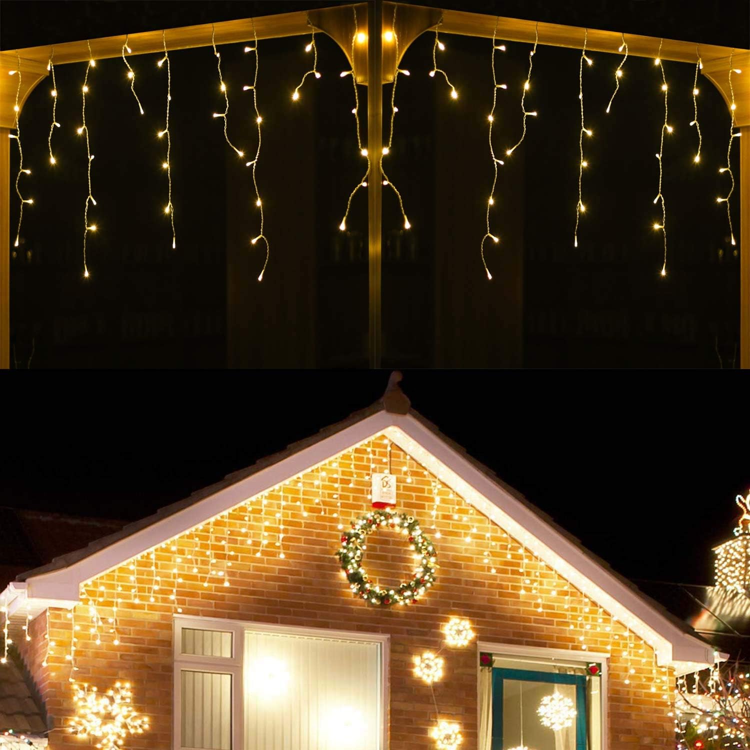 YASENN Tira de luces de 300 luces LED estilo carámbano de 29.5 pies, actualizables conectables, 8 modos de iluminación con temporizador, luces de