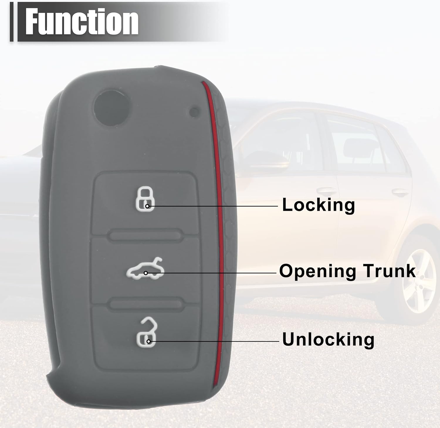 X AUTOHAUX Carcasa protectora de silicona para Volkswagen Jetta GTI Passat Golf Tiguan Touareg 3 botones, color gris oscuro