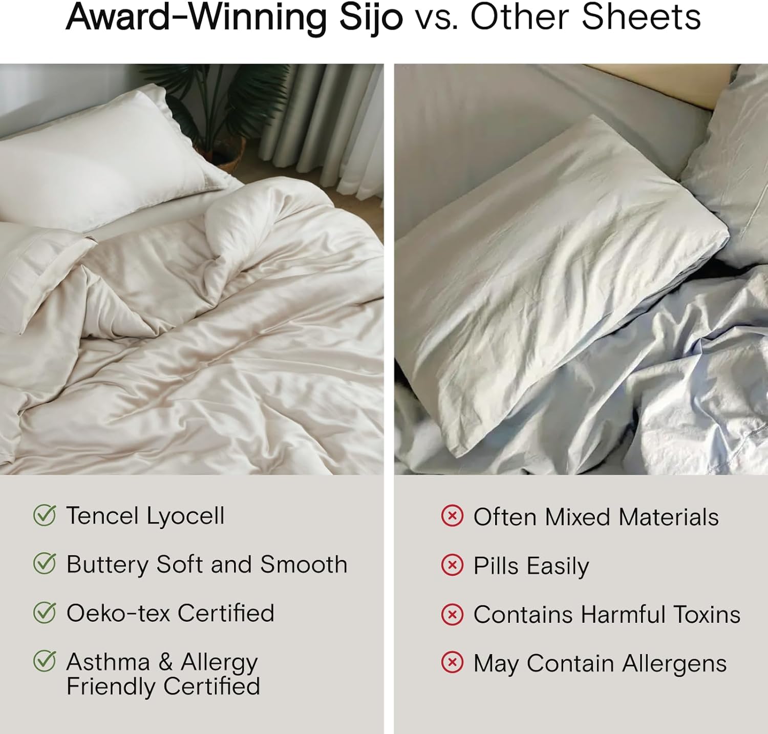 Sijo Juego de sábanas prémium 100% Lyocell de bambú, 3 o 4 piezas, 2 fundas de almohada, 1 sábana bajera ajustable y 1 sábana encimera opcional