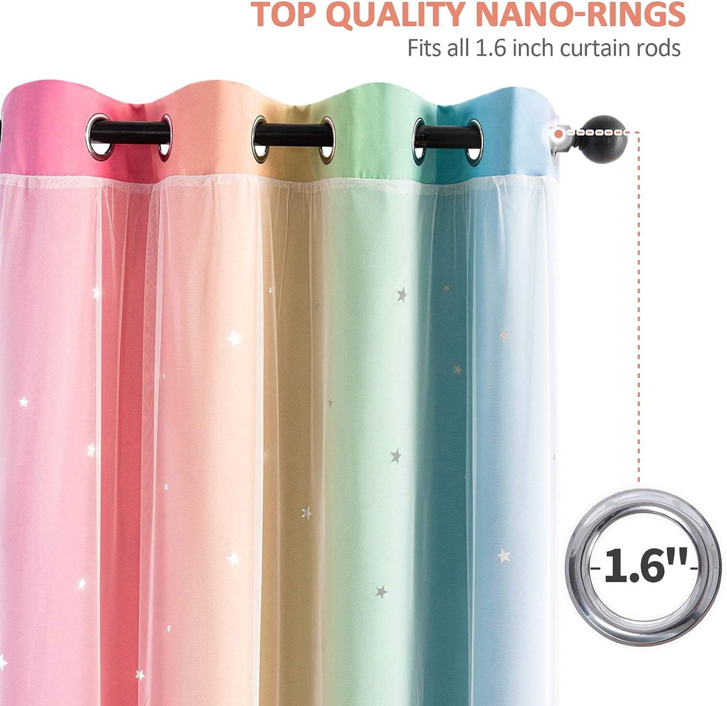 Stiio Cortinas opacas para niños, 2 paneles, con diseño de rayas degradadas con estampado de arco iris, bloqueo de luz, tratamiento de ventana para