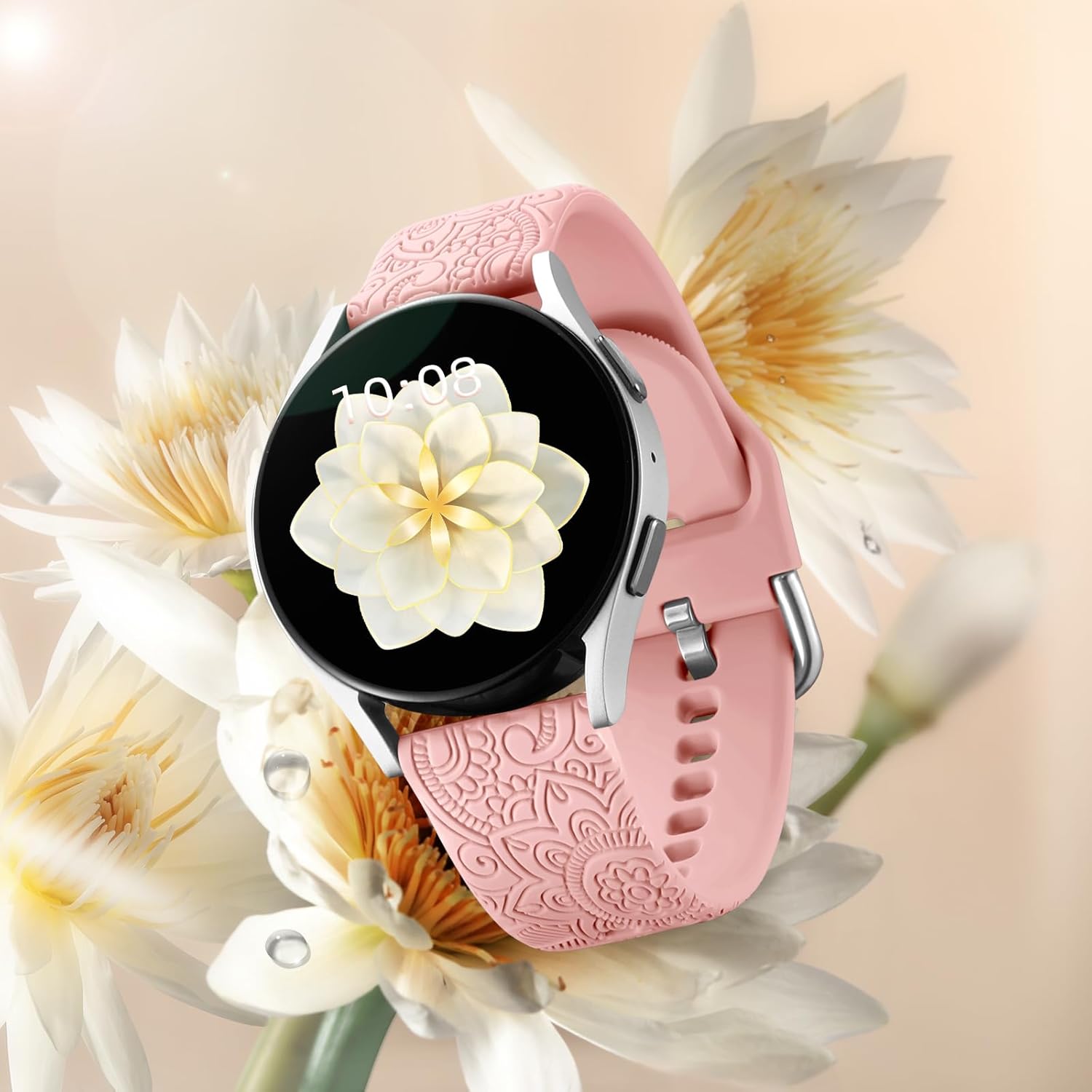 Odbeai Correa de silicona suave con grabado floral compatible con Samsung Galaxy Watch 654 de 1.575 pulgadas, 1.732 pulgadas, Galaxy Watch 5 Pro de