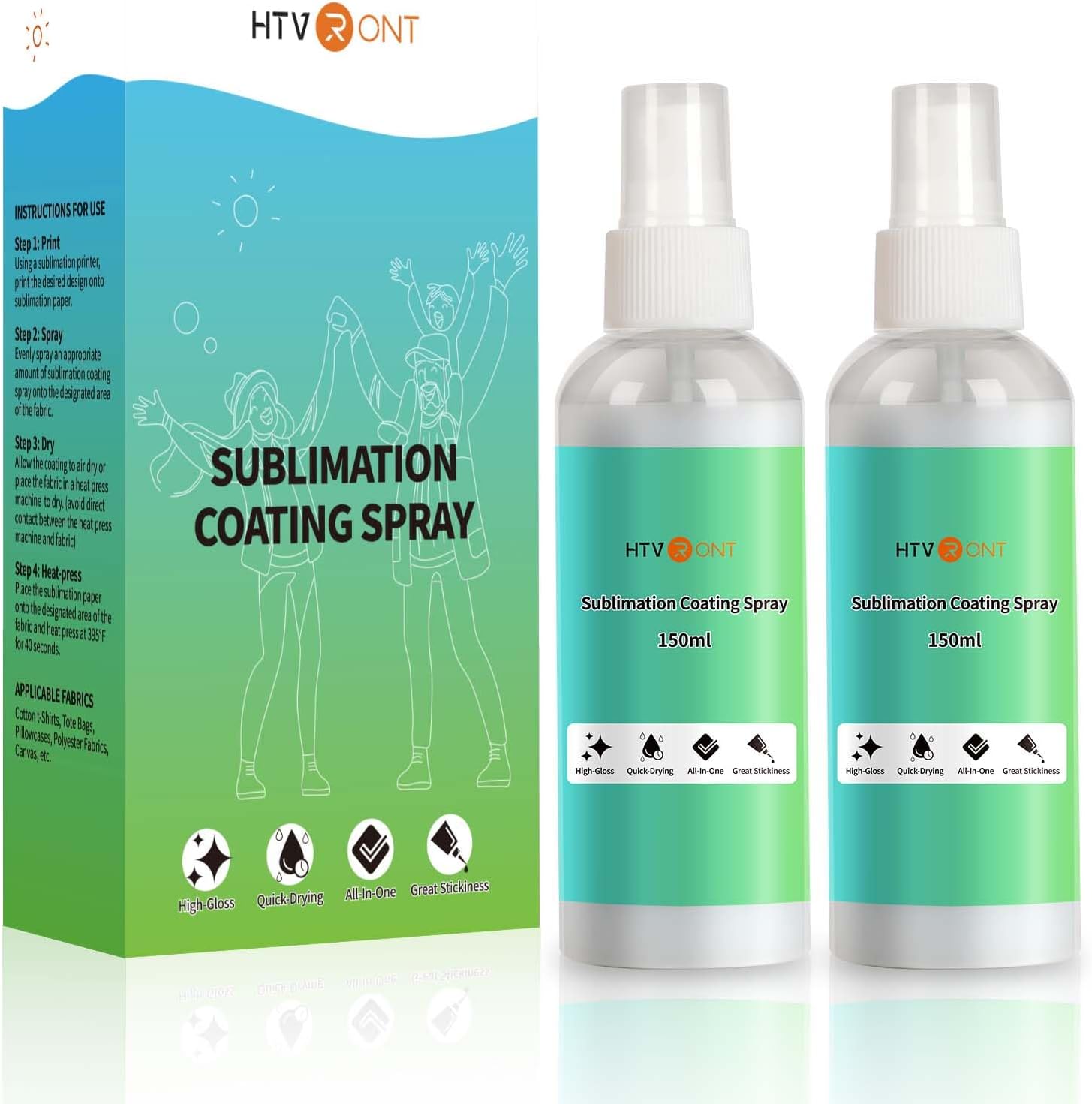 HTVRONT Spray de revestimiento de sublimación para camisas de algodón de 2 x 5.1 fl oz, espray de sublimación para todas las telas, lienzos,