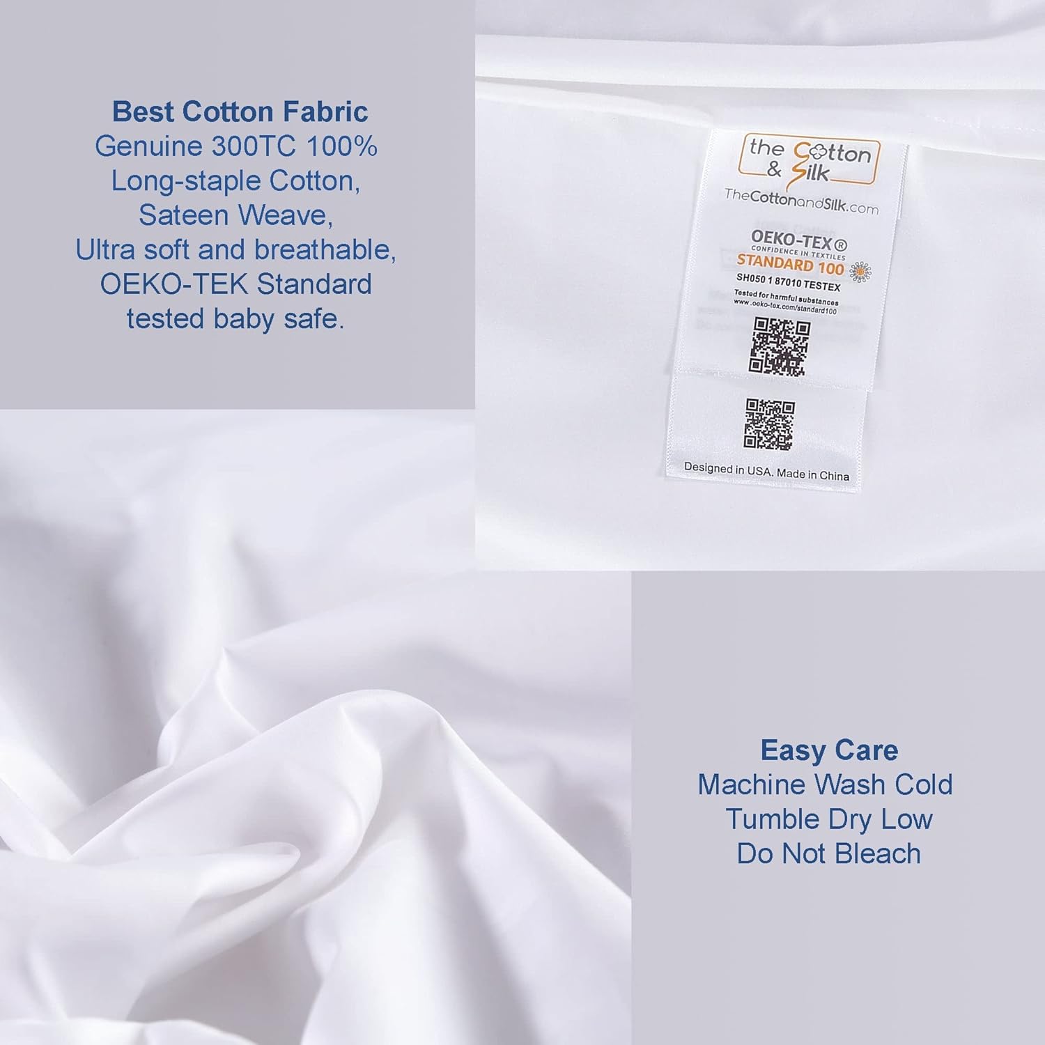 Sábana bajera ajustable 100% algodón de fibra larga de la marca TheCotton&Silk, sábanas de calidad de hotel de 5 estrellas con bolsillo profundo