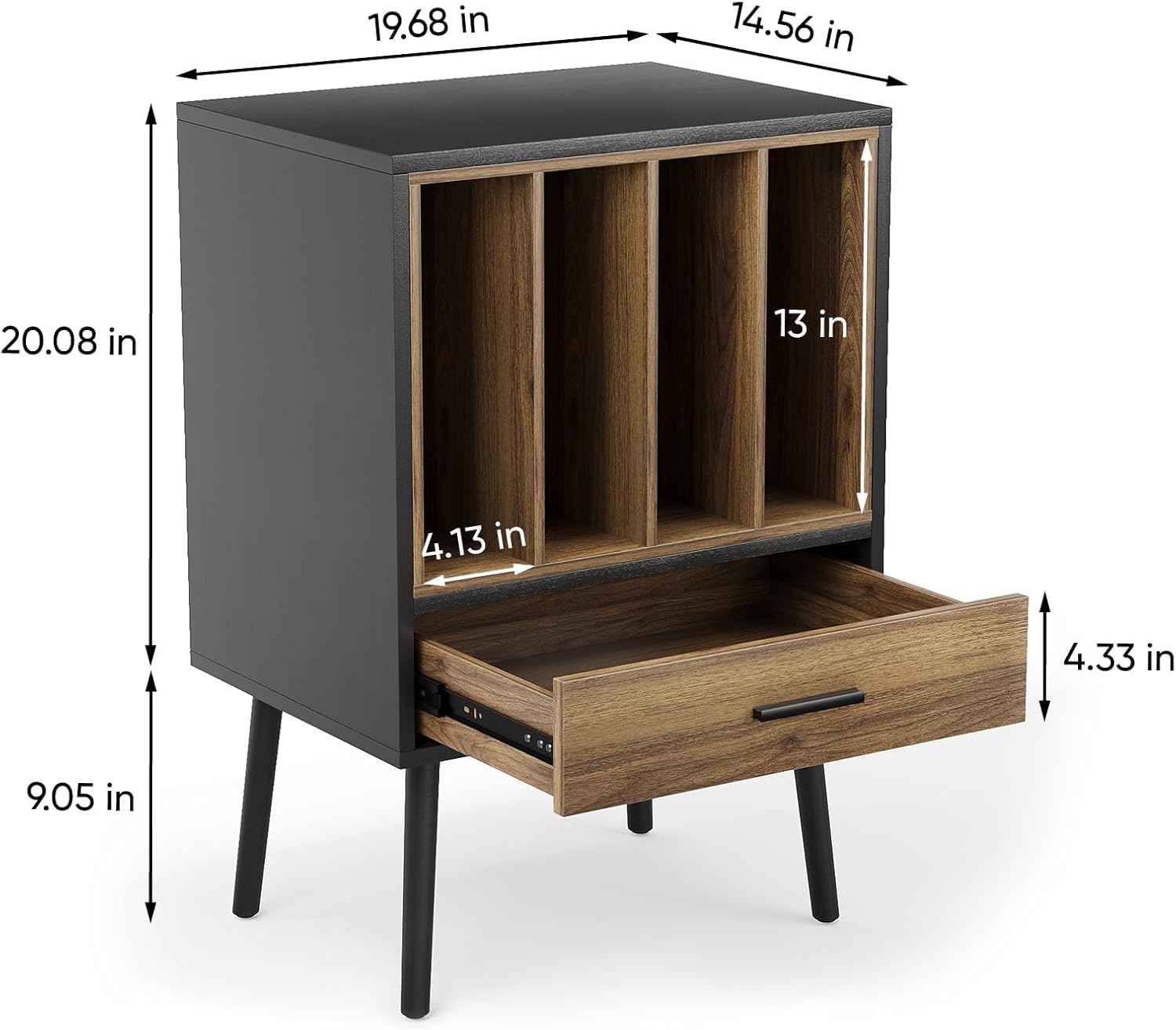 Semiocthome Soporte para tocadiscos con caja de almacenamiento de vinilo anidable, mesa para tocadiscos con cajón y patas de madera maciza, mesa