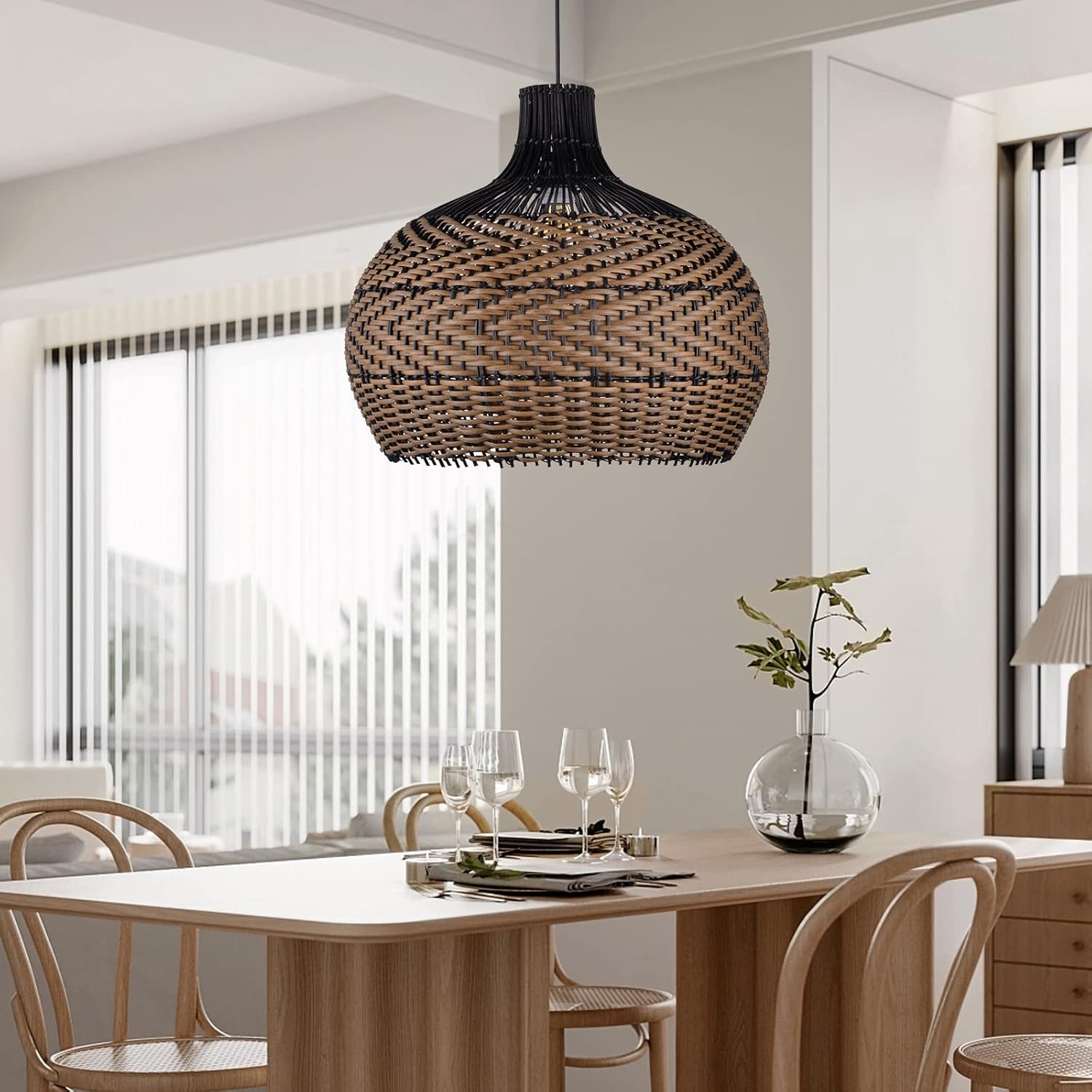 Arturesthome Lámpara colgante de ratán para isla de cocina, candelabro de mimbre, pantalla de iluminación de techo colgante tejida hecha a mano,