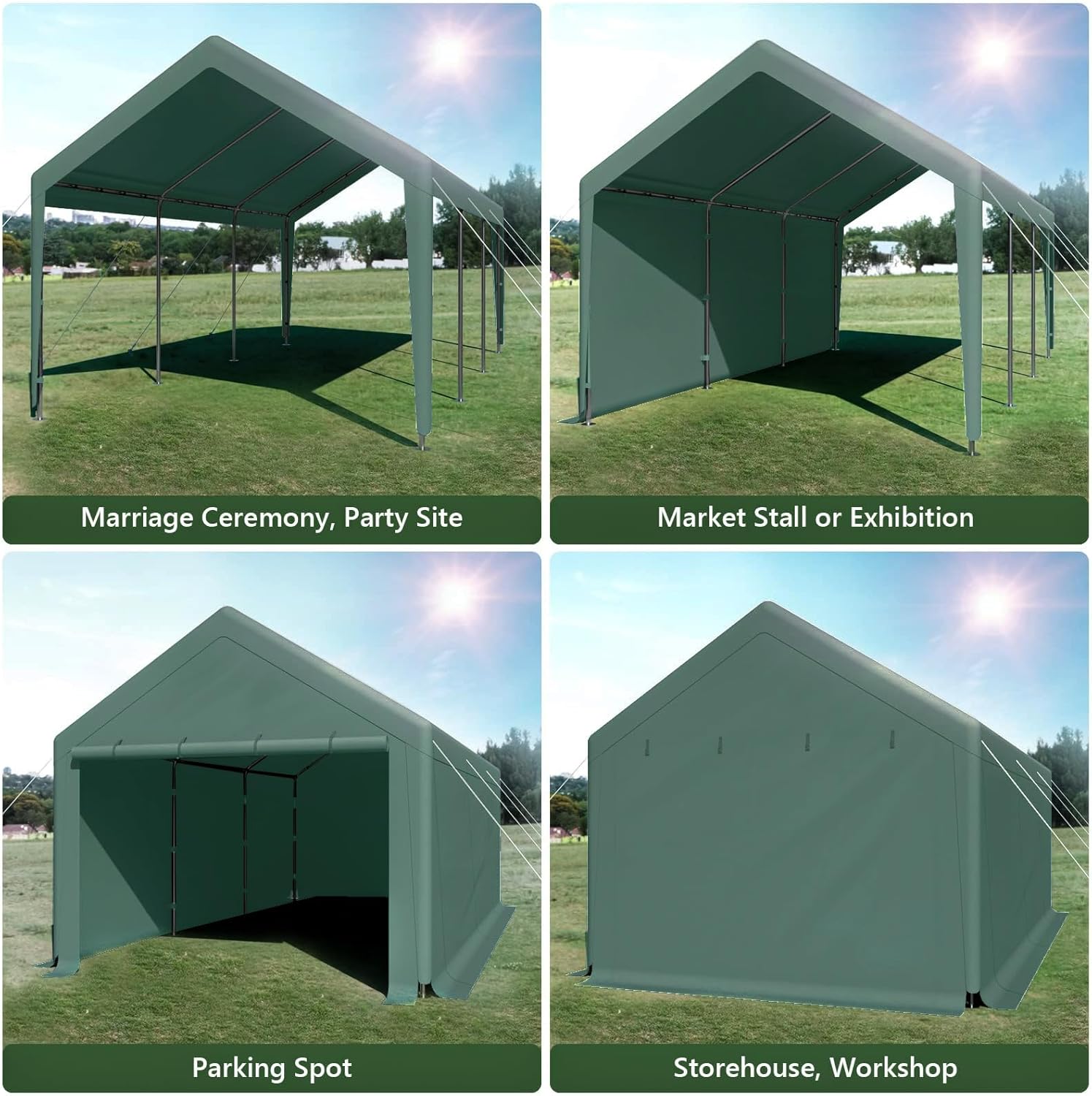 Carpa de garaje para exteriores, resistente de 10 x 20 pies, cobertizo de almacenamiento portátil para garaje, refugio para automóvil con paredes y