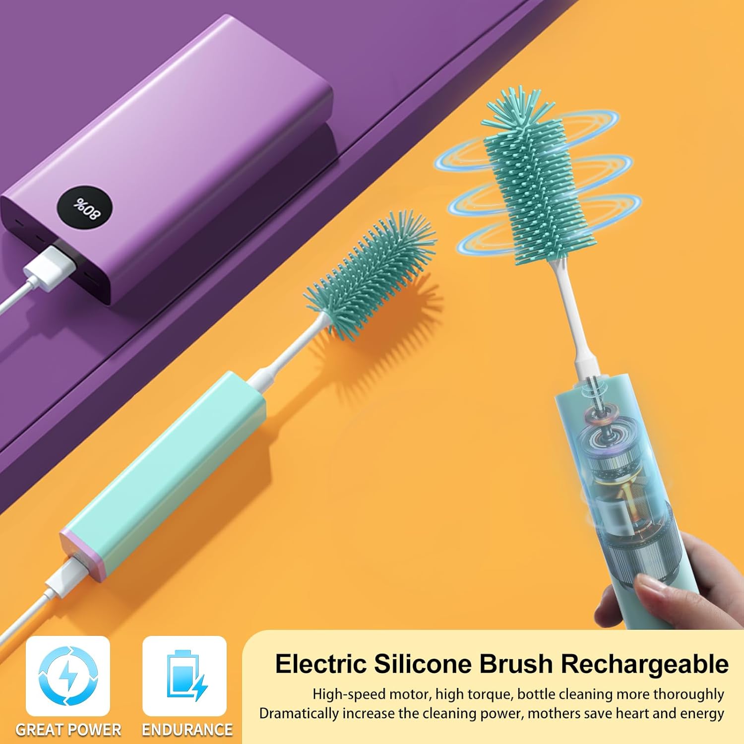 MOMJOY – Juego de limpiador eléctrico para biberones  IPX7 resistente al agua y cepillo para pajilla, cepillo de silicona para botellas adecuado