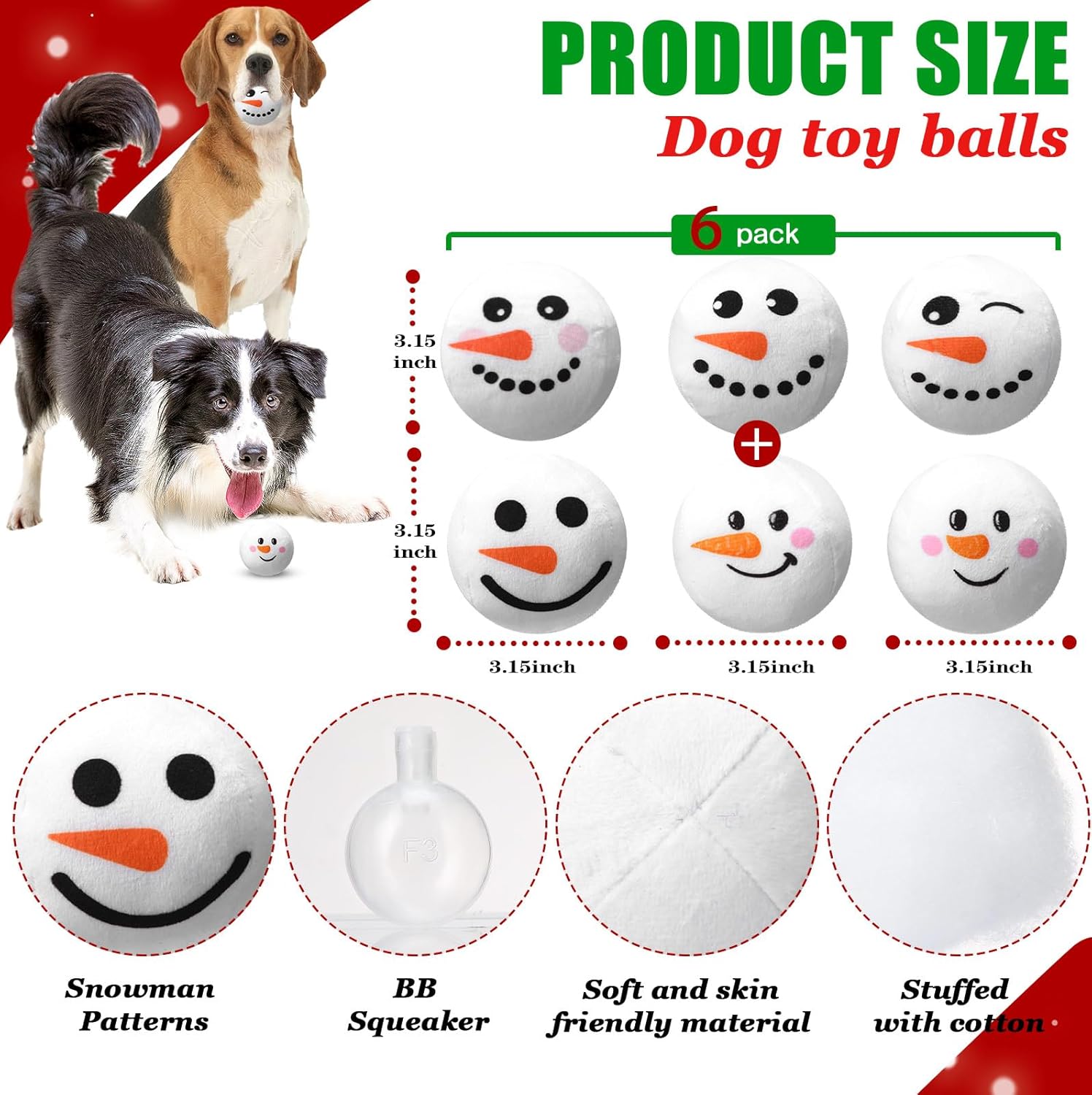 24 juguetes de Navidad para perros de 3.15 pulgadas de peluche de Navidad, pelotas de tenis de Navidad para perros pequeños, medianos y grandes,