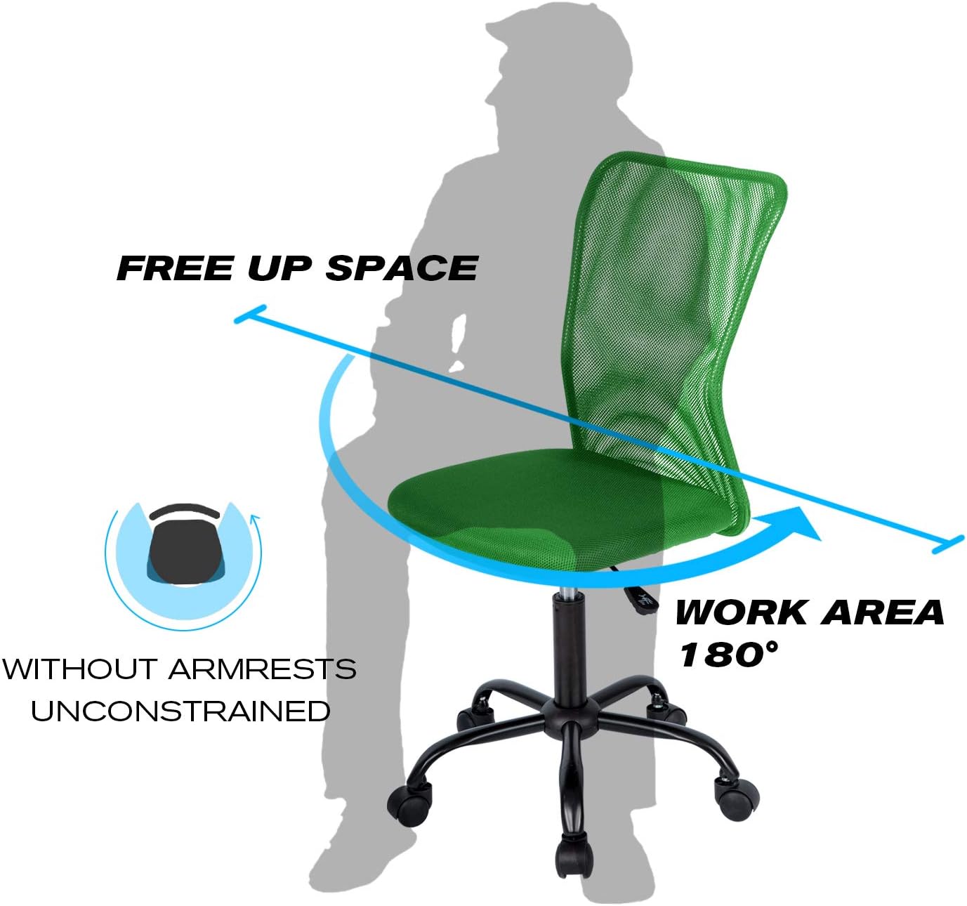 HCB Silla de oficina en casa, silla de escritorio de malla, silla ergonómica para computadora con soporte lumbar, respaldo medio, giratorio de 360