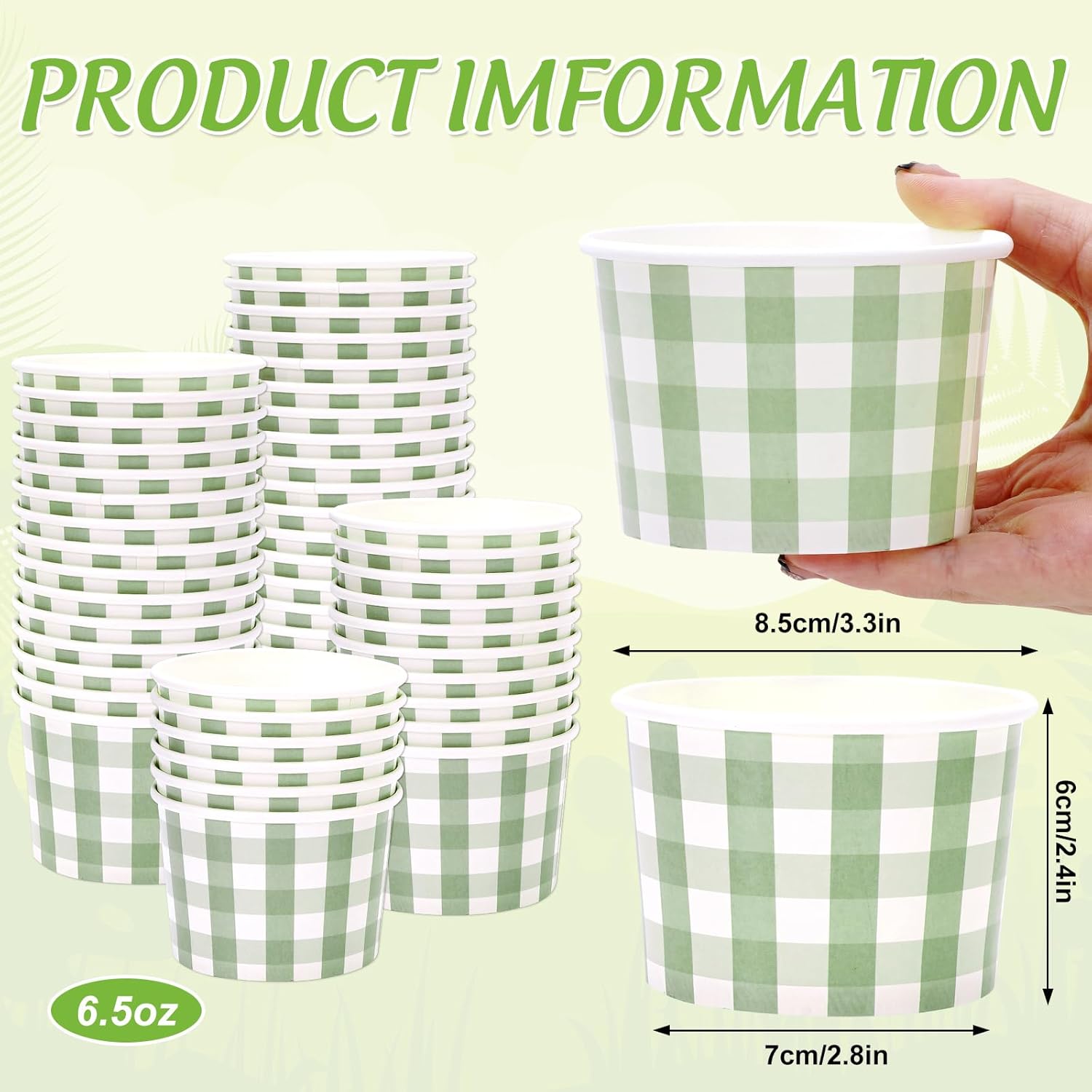 Whaline 50 vasos de papel desechables de color verde salvia, cuencos de aperitivos de 6.5 onzas, cuencos de papel para helado para boda, cumpleaños,