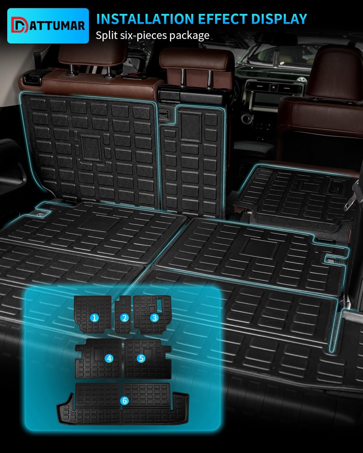 Tapete de carga compatible con Toyota 4 Runner 2010-2024 de 7 asientos, tapete de carga para maletero, protector de asiento trasero de TPE 2023,