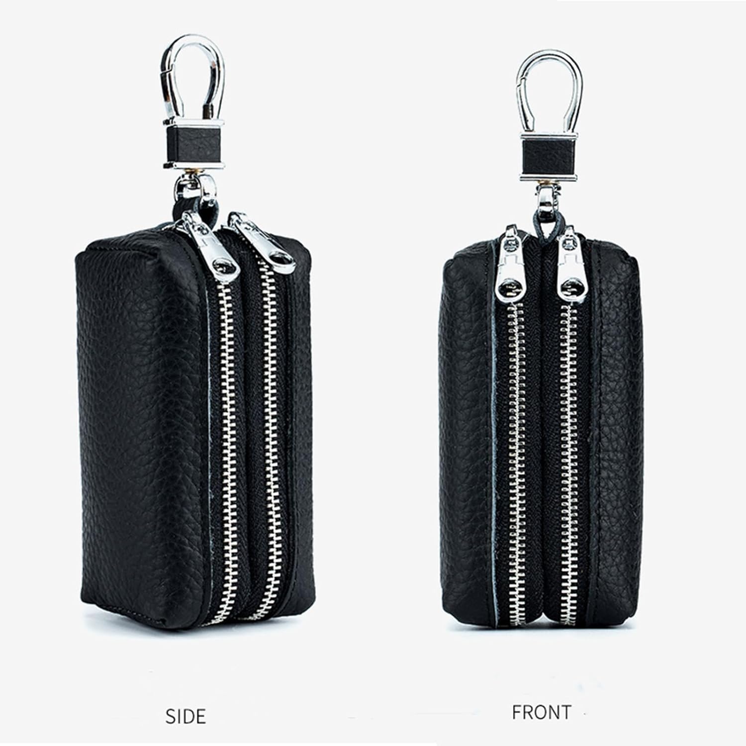 Guolich Car Key Chain Bag Double Zipper Leather Protection Key Coin Holder Keyring for Car Key Remote Control