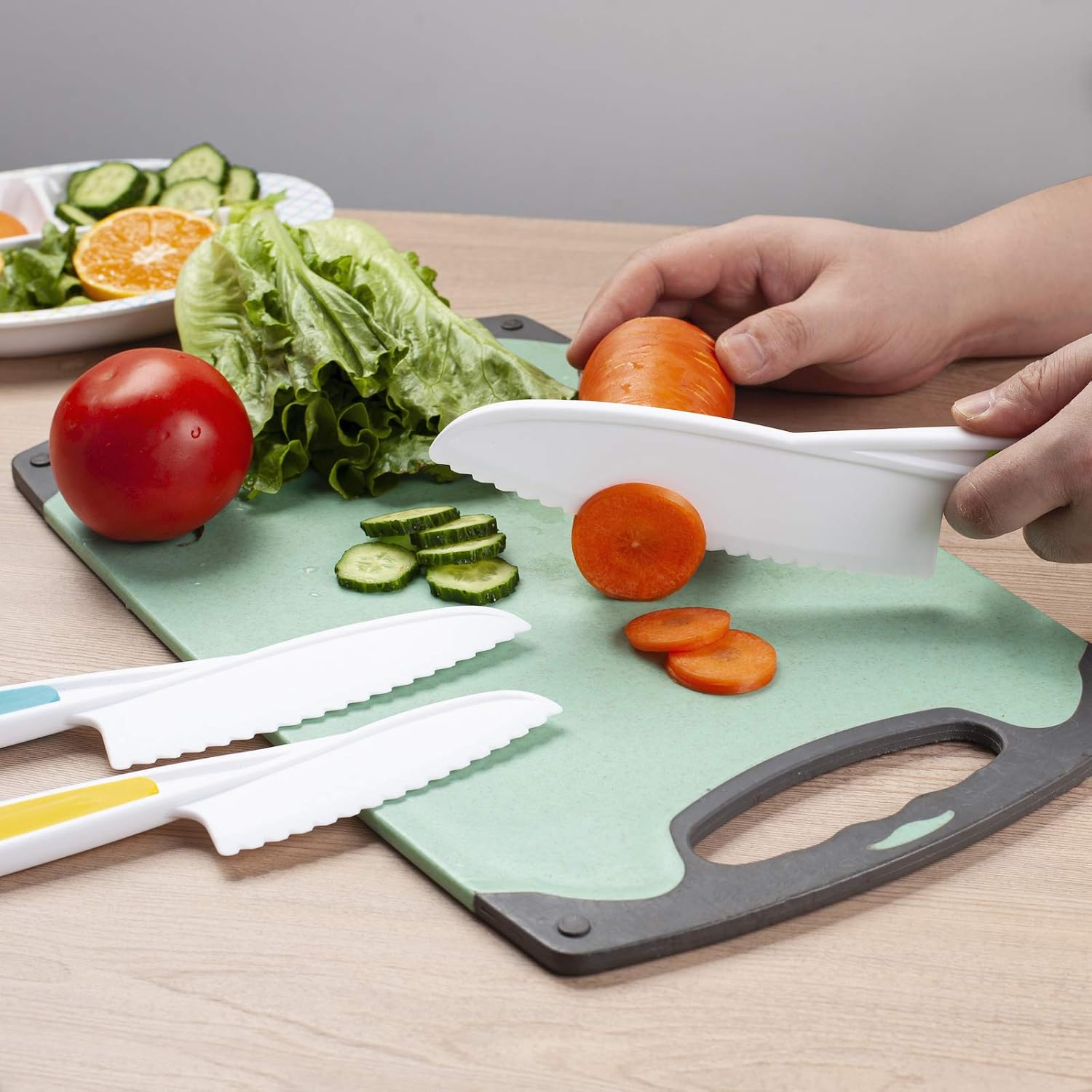 Juego de 8 cuchillos de cocina de nailon de plástico para niños, cuchillos de cocina para niños, juego de cuchillos seguros para pan sin BPA,