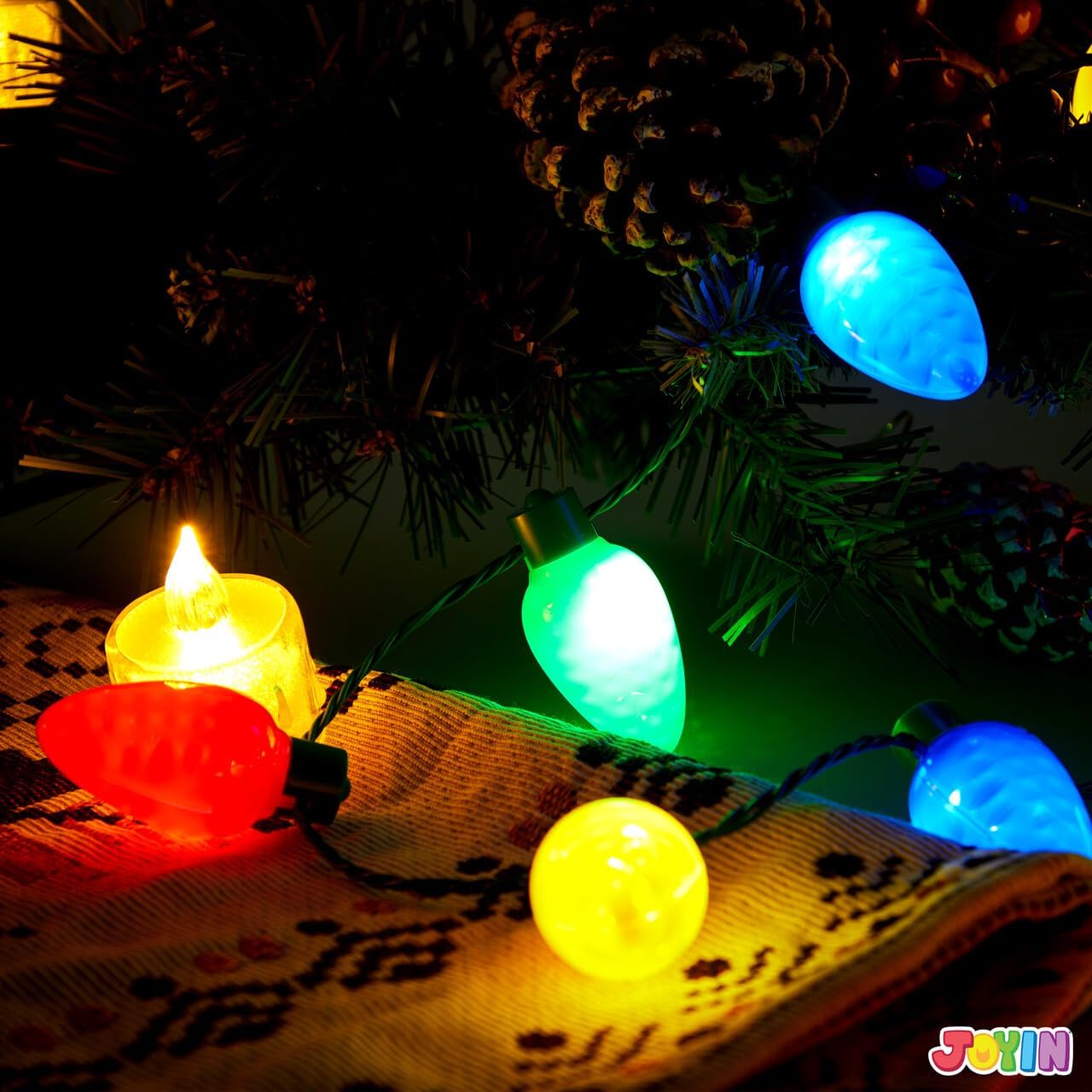 JOYIN Paquete de 6 collares de Navidad con luz de Navidad, 12 bombillas LED, collar de Navidad, bombillas para adultos y niños, fiestas de Navidad,