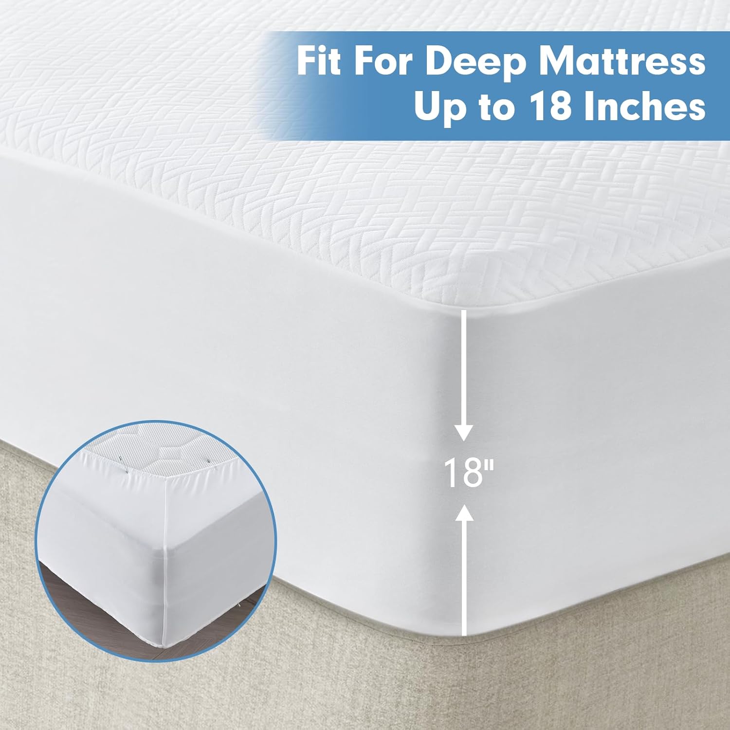 Protector de colchón 100% impermeable, funda de colchón de bambú transpirable 3D de tela de aire refrescante con bolsillo profundo de 14 pulgadas,