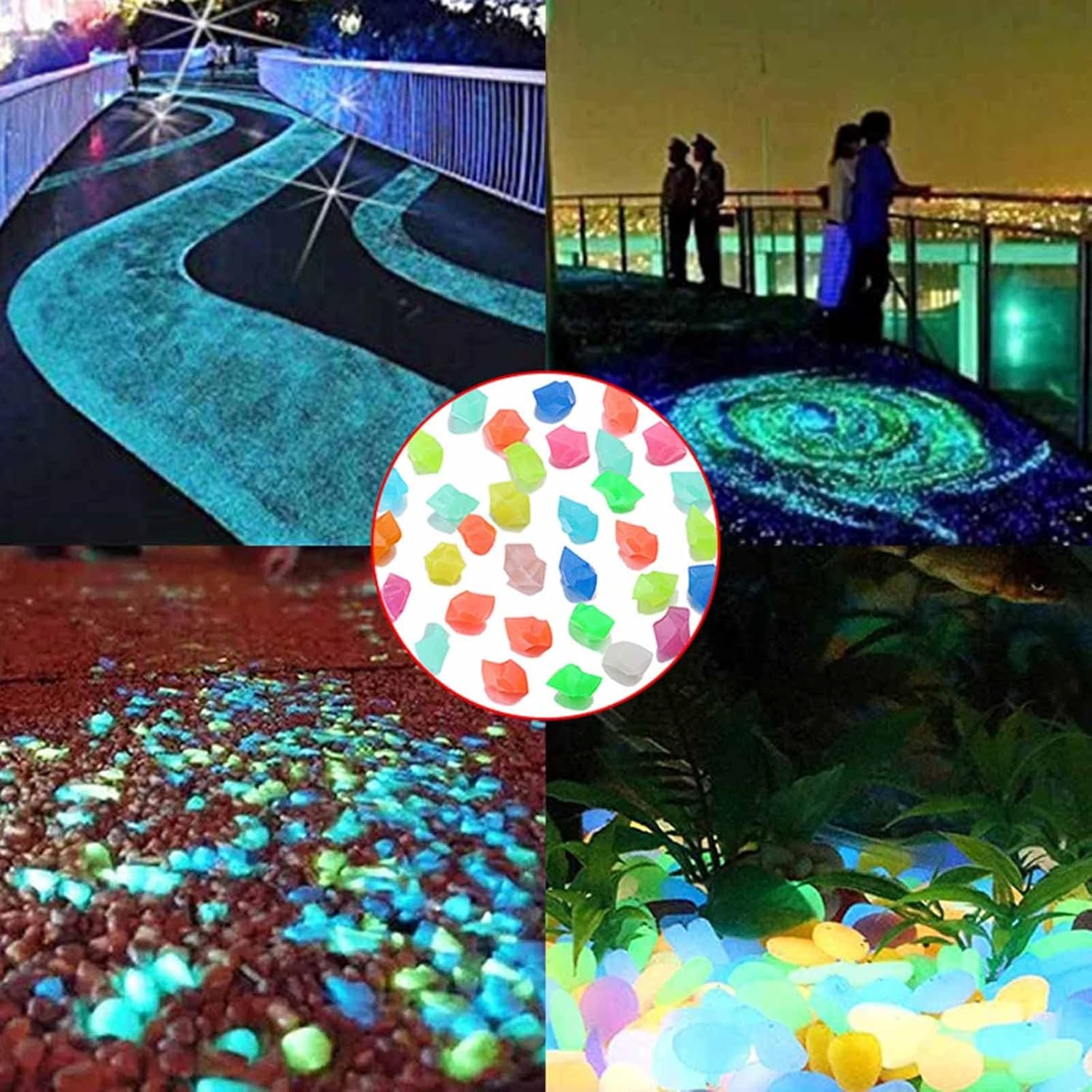 300 piedras brillantes, piedras que brillan en la oscuridad, rocas de piedra brillantes, piedras luminosas de jardín para pasarelas decorativas de