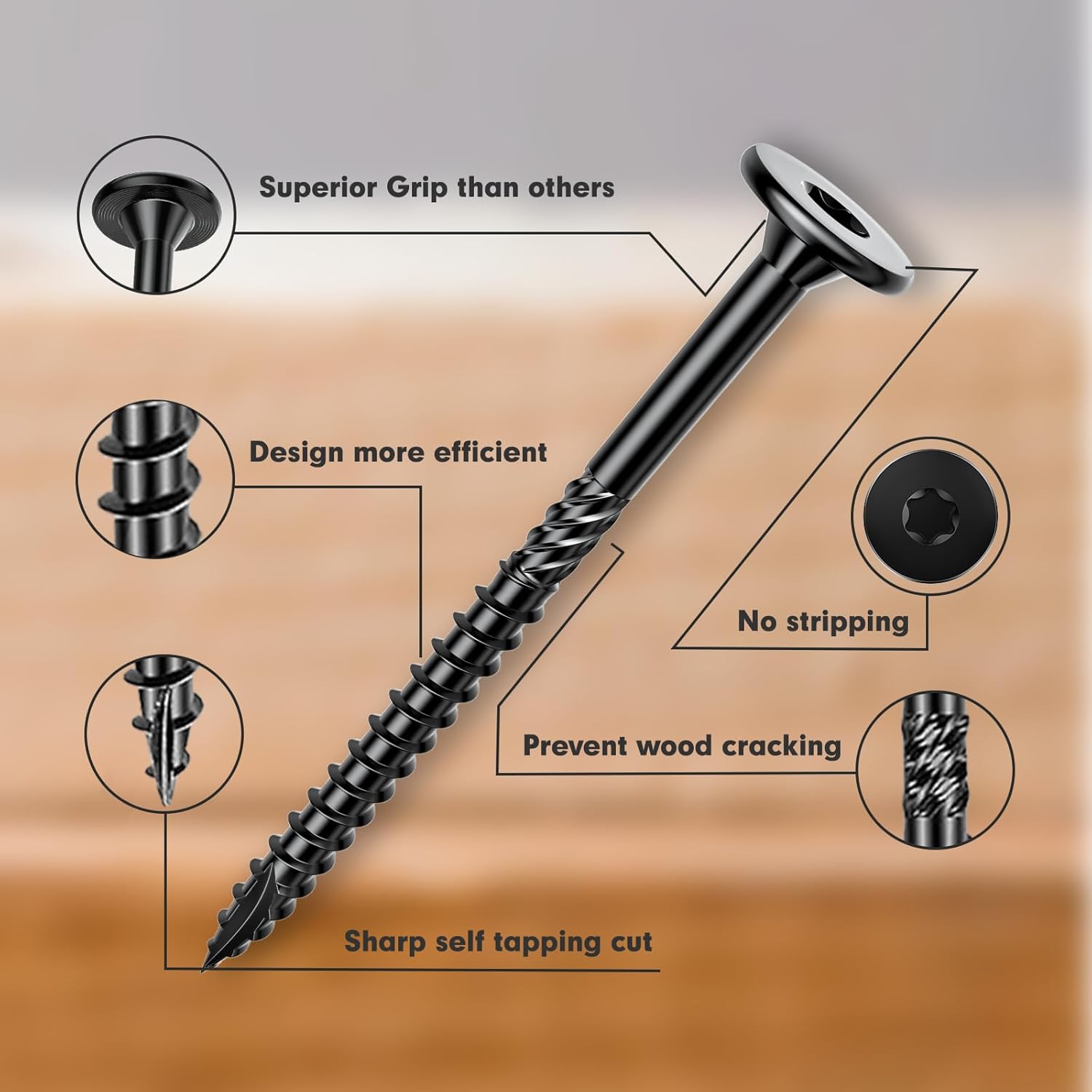FMhotu Tornillos de cubierta para exteriores resistentes de 4-12 pulgadas, 250 tornillos para madera de cubierta con accionamiento de estrella,