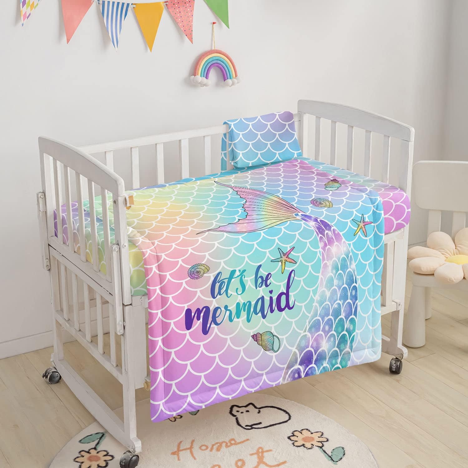 Datura home Juego de ropa de cama para cuna, 3 piezas de ropa de cama para cuna con edredón, sábana de cuna y falda de cuna, ropa de cama de