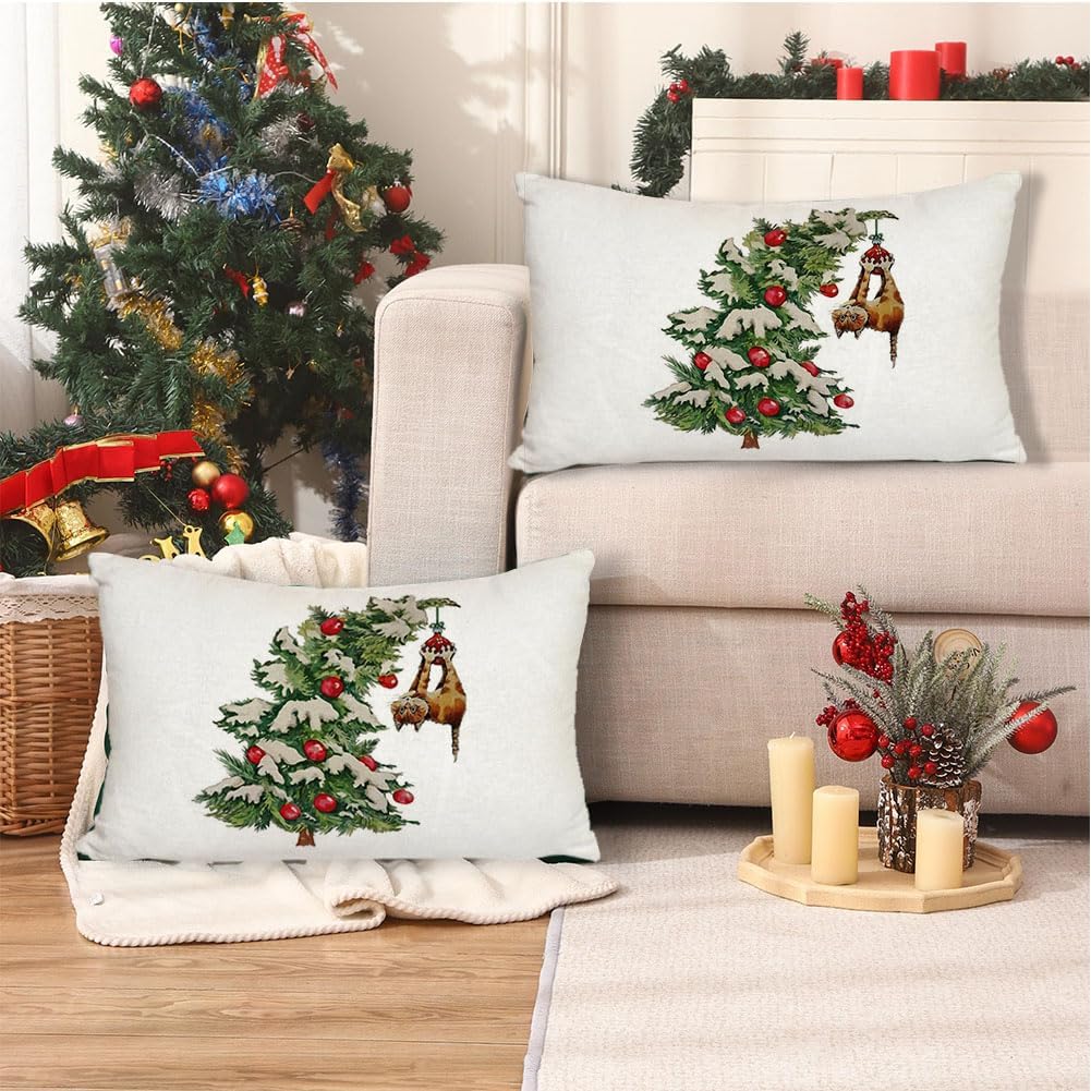 RABUSOFA Fundas de almohada de Navidad de invierno de 12 x 20 pulgadas, decoraciones de árbol de Navidad, fundas de almohada decorativas, fundas de