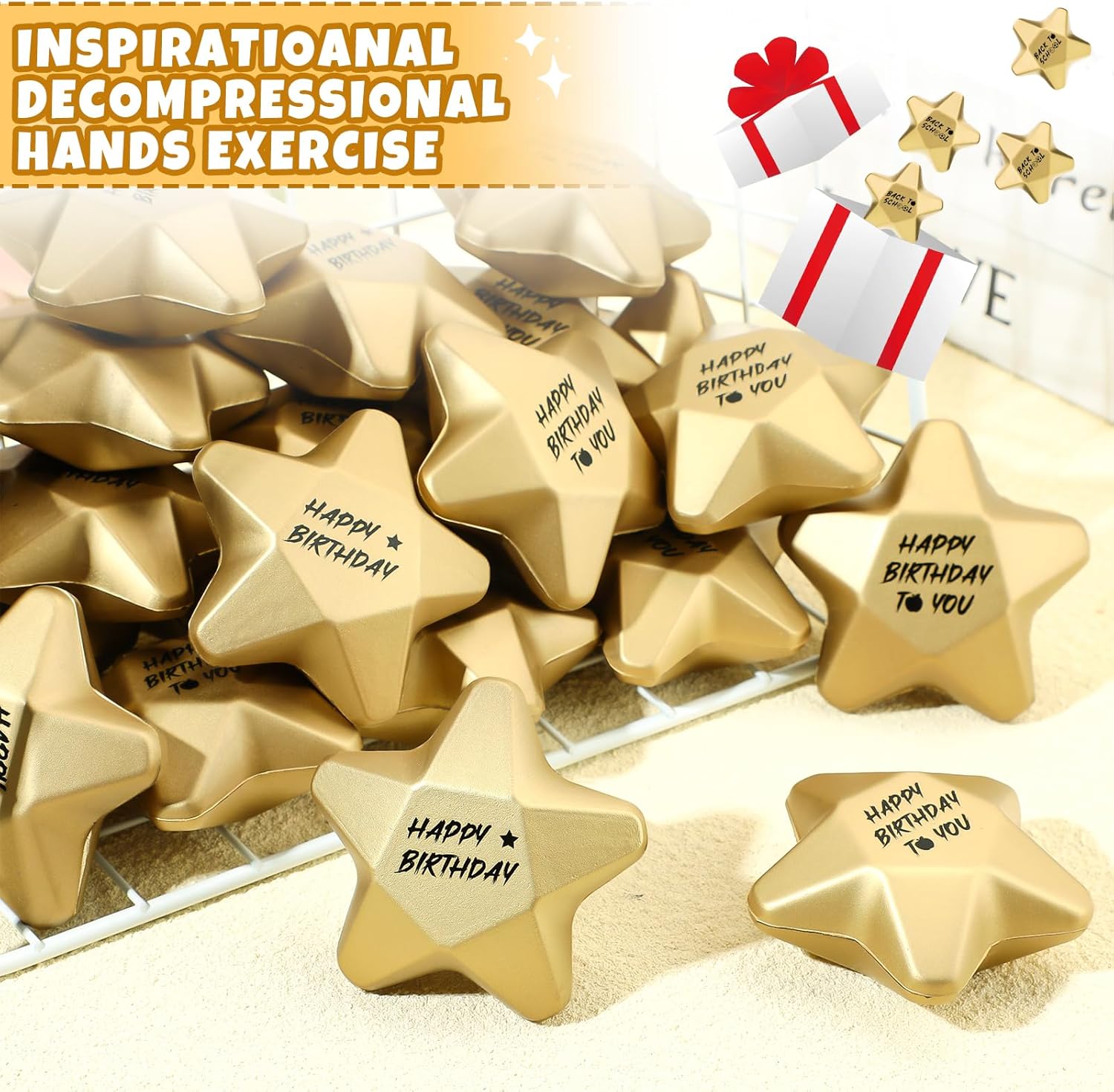24 bolas de estrés de estrella de 3.1 pulgadas, mini bola de espuma de estrella dorada, juguetes para aliviar el estrés a granel, regalos para