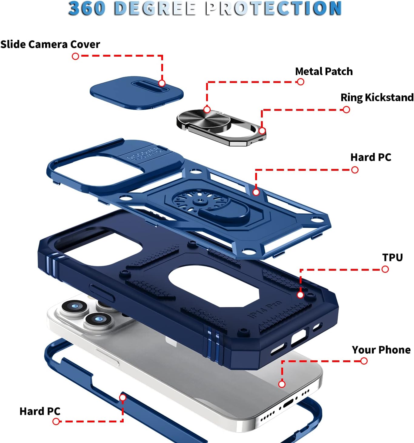 Funda compatible con iPhone 15 Pro Max, a prueba de golpes, resistente a los impactos con lente deslizante Funda protectora para iPhone 15 Pro Max