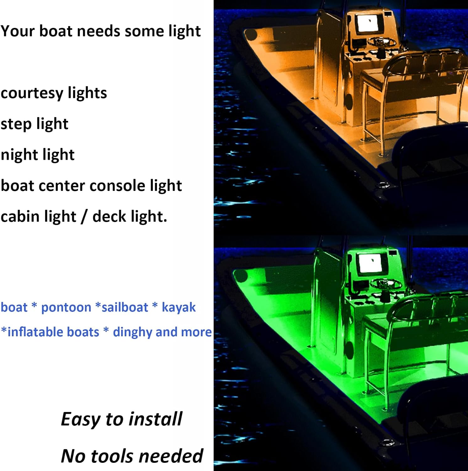 Luces inalámbricas para barco, luz de cortesía marina a pilas para cubierta interior de barco, cambio de color con control remoto para pesca,