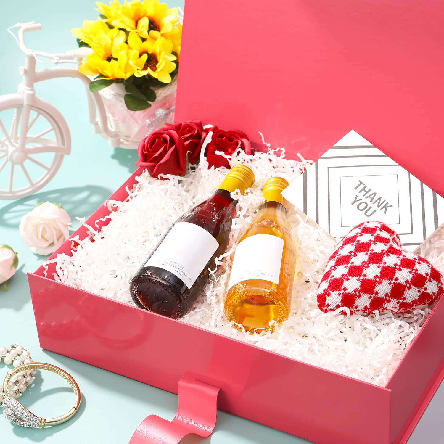 Caja de regalo grande con cinta de 13 x 9.7 x 3.4 pulgadas, caja de regalo roja con tapa, caja de propuesta de dama de honor, caja de regalo de lujo