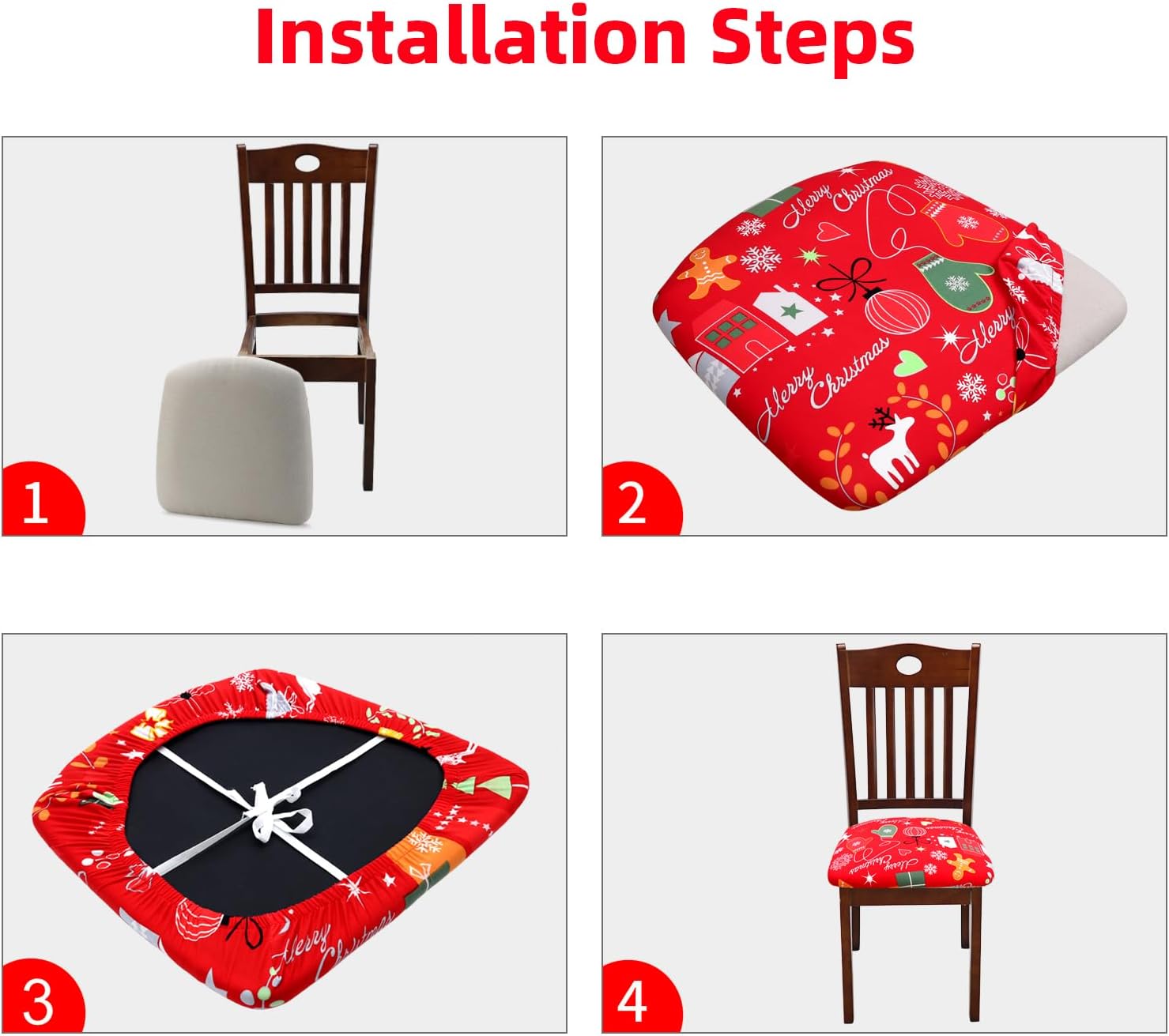 Juego de 4 fundas de asiento navideñas para sillas de comedor, elásticas, extraíbles y lavables, fundas de asiento para sillas de cocina,