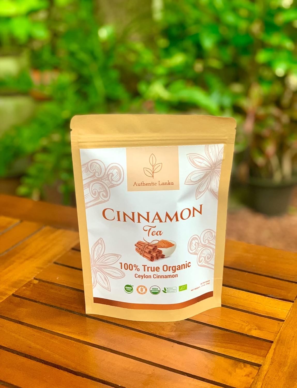 Authentic Lanka Té de canela de Ceilán, té de especias de hierbas, bebida orgánica de canela, paquete de 25 bolsas de té de canela auténtica de Sri