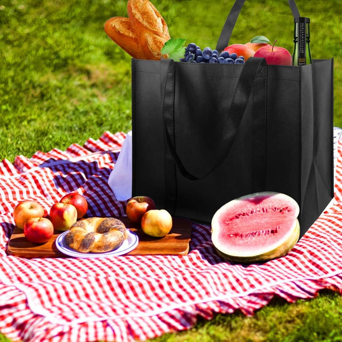 LadyRosian Paquete de 24 bolsas de comestibles reutilizables resistentes con asas reforzadas, bolsas de compras grandes plegables para cocina, ropa,